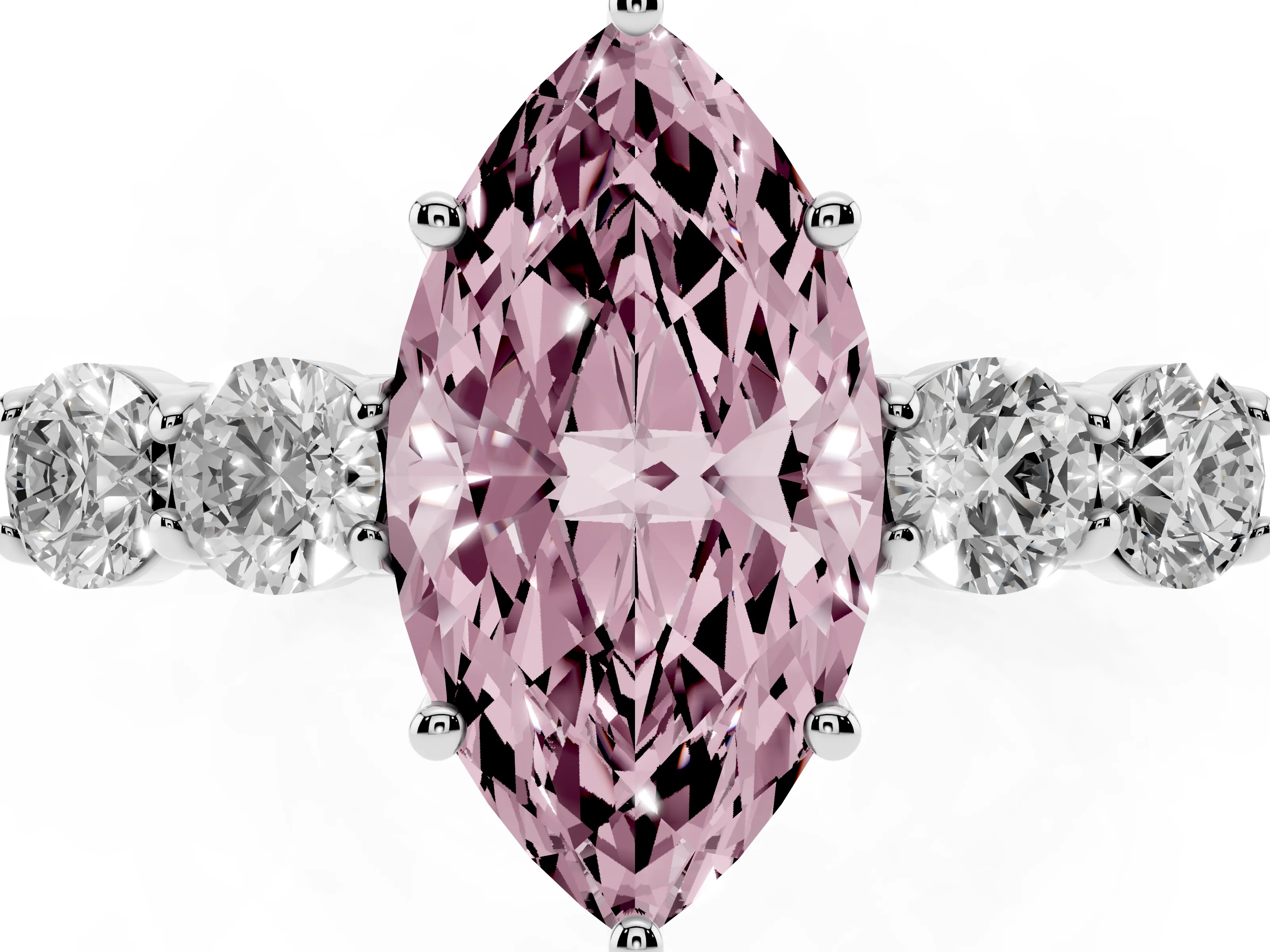 Fancy Pink Marquise Cut Diamond Five-Stone Prong Set Band Ring Set in White gold with Polished Band