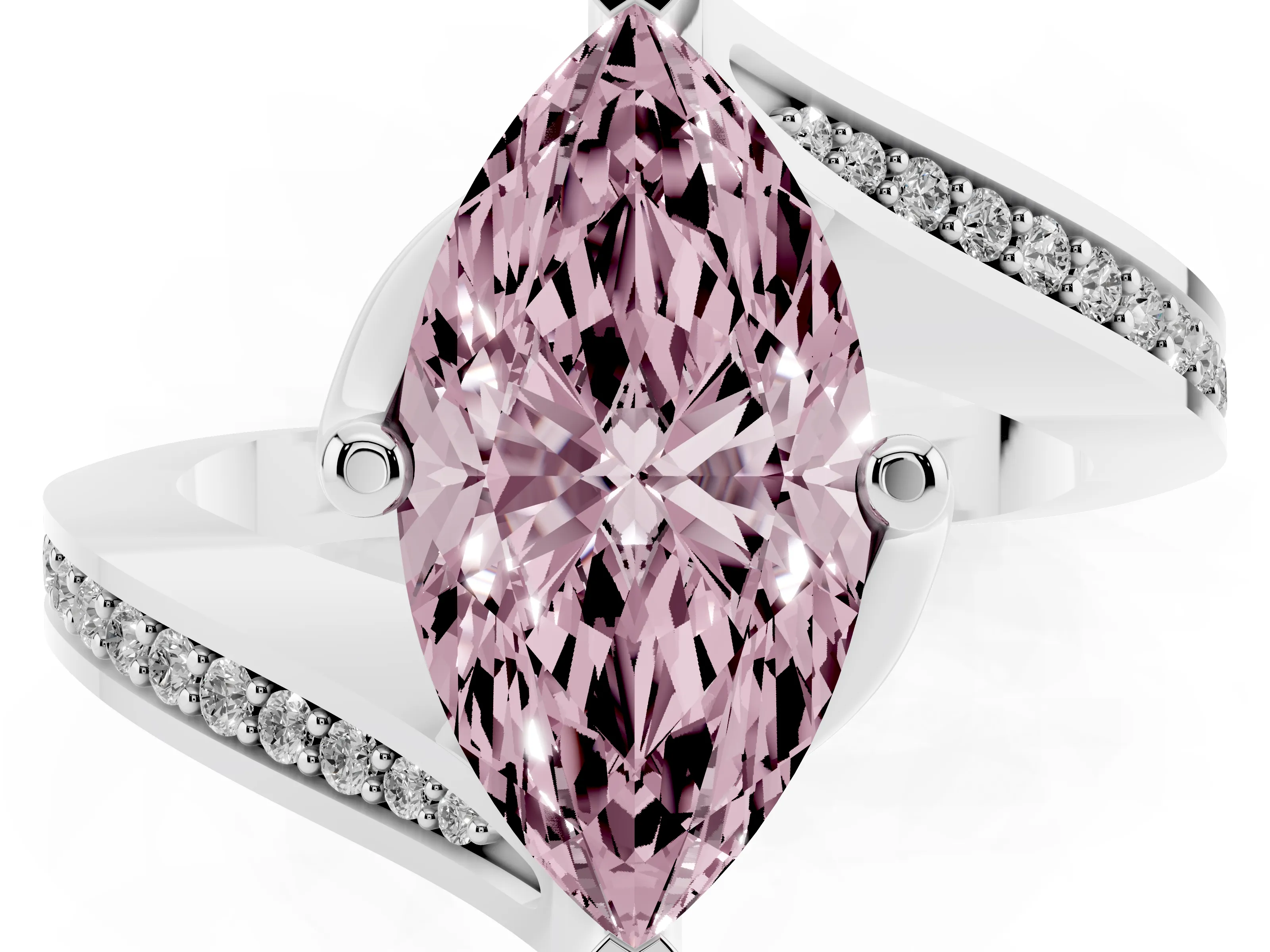Fancy Pink Marquise Cut Diamond Solitaire Ring Set in Platinum with Intertwined Pavé Twist Band