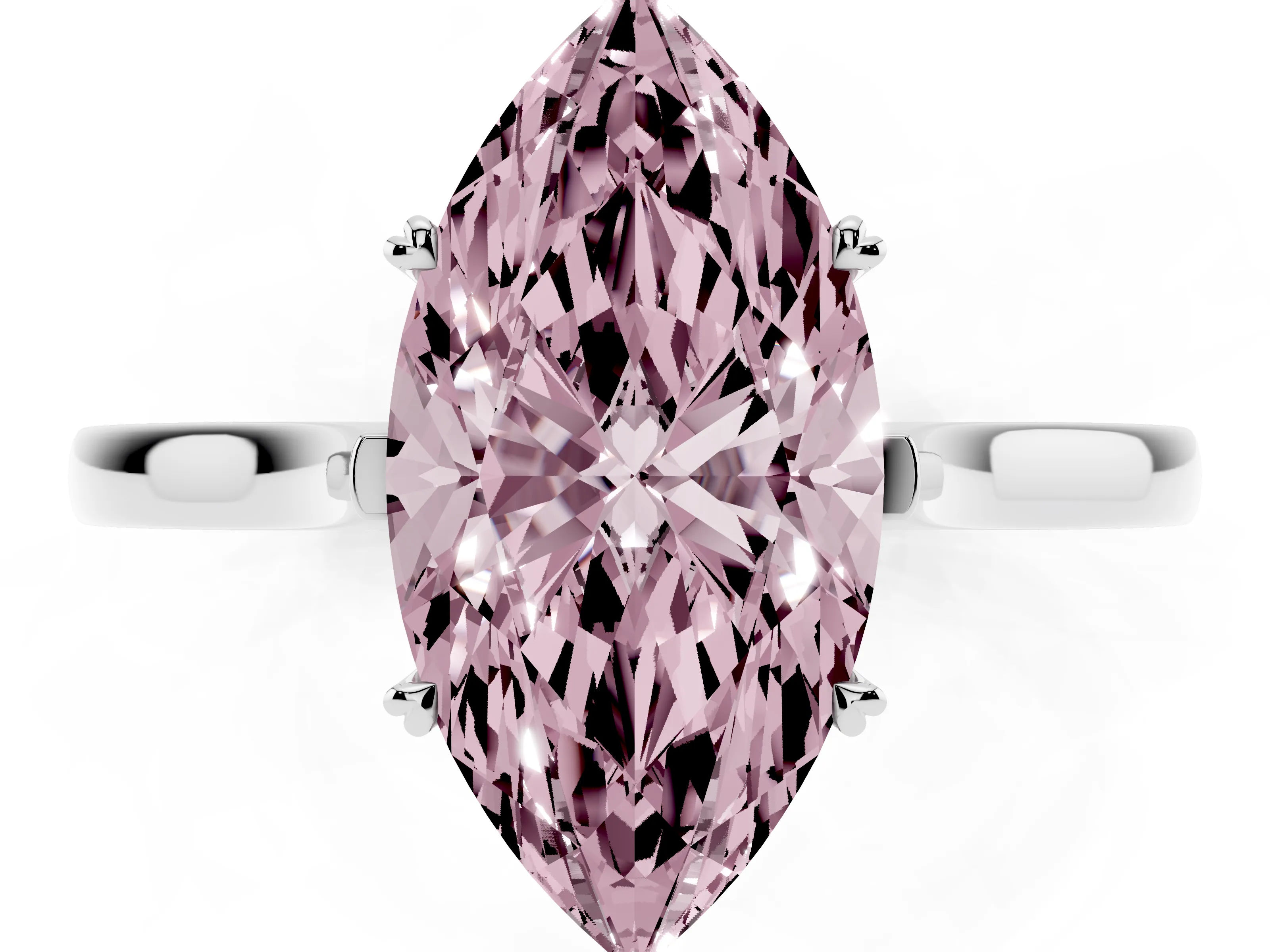 Fancy Pink Marquise Cut Diamond Solitaire Heart Prong Engagement Ring Set in Silver with Tapered Band