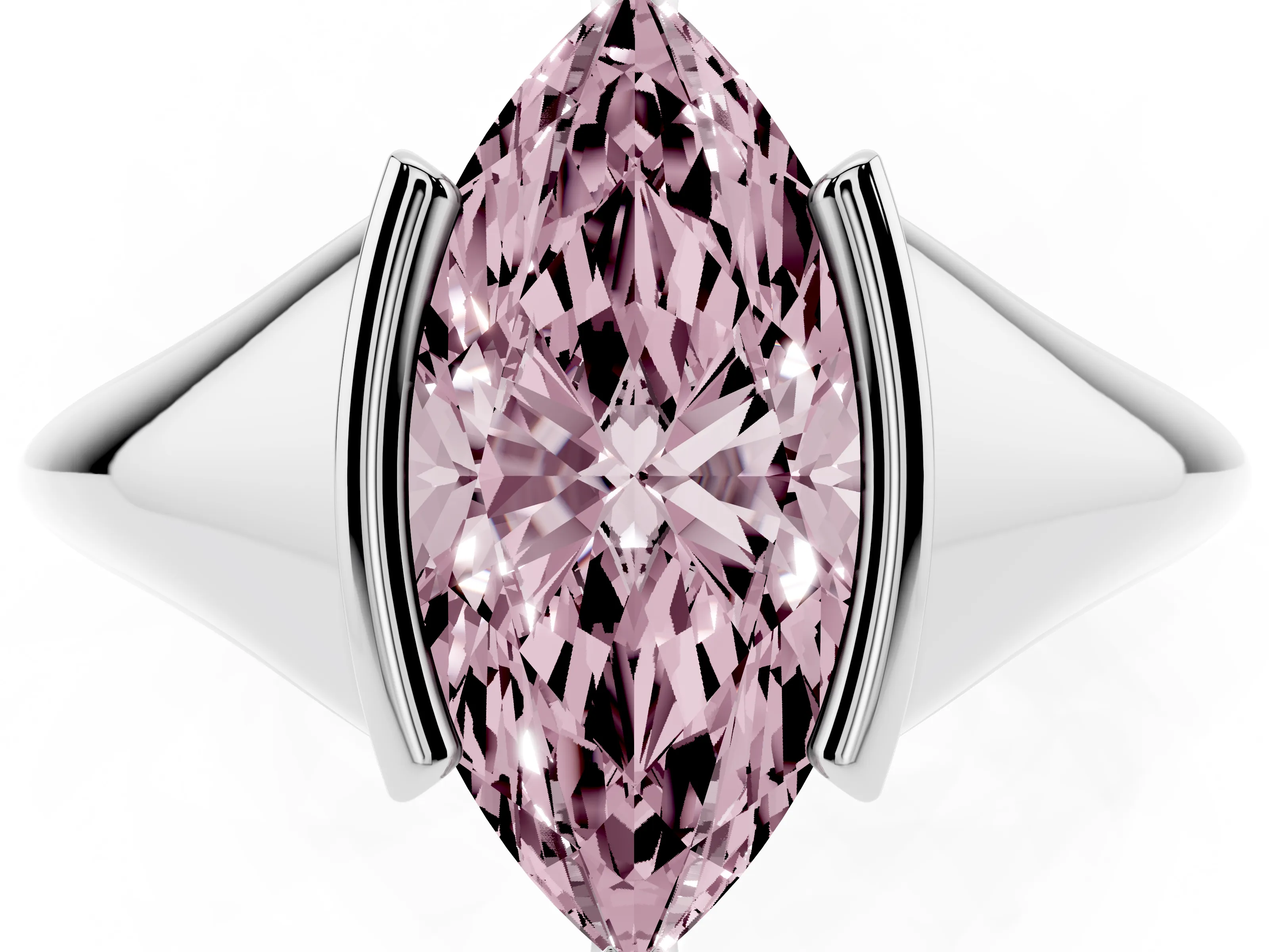 Fancy Pink Marquise Cut Diamond Solitaire Tension Set Ring Set in Silver