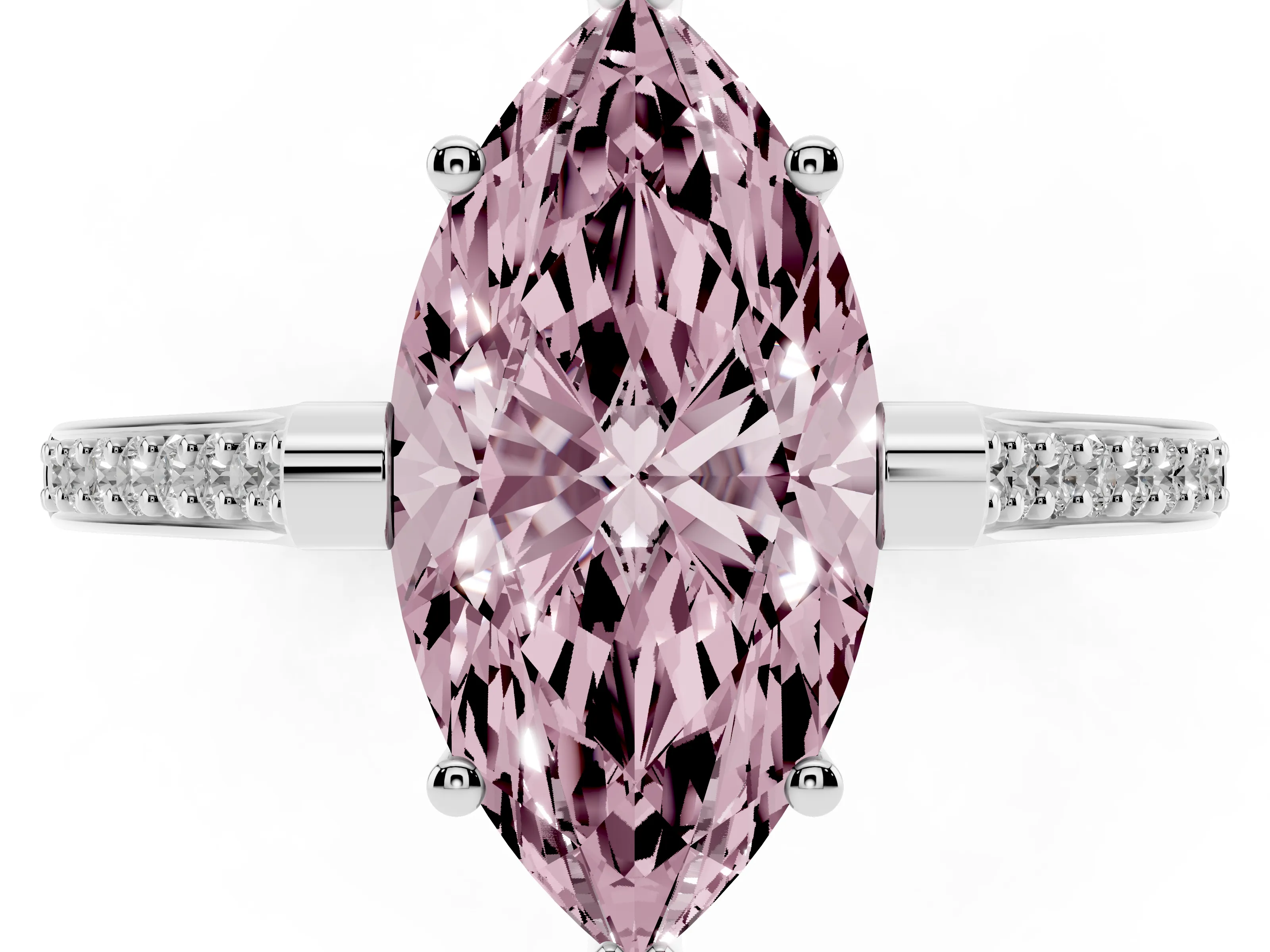 Fancy Pink Marquise Cut Diamond Solitaire Ring Set in Silver with Channel Set Band and Bezel Prong Setting