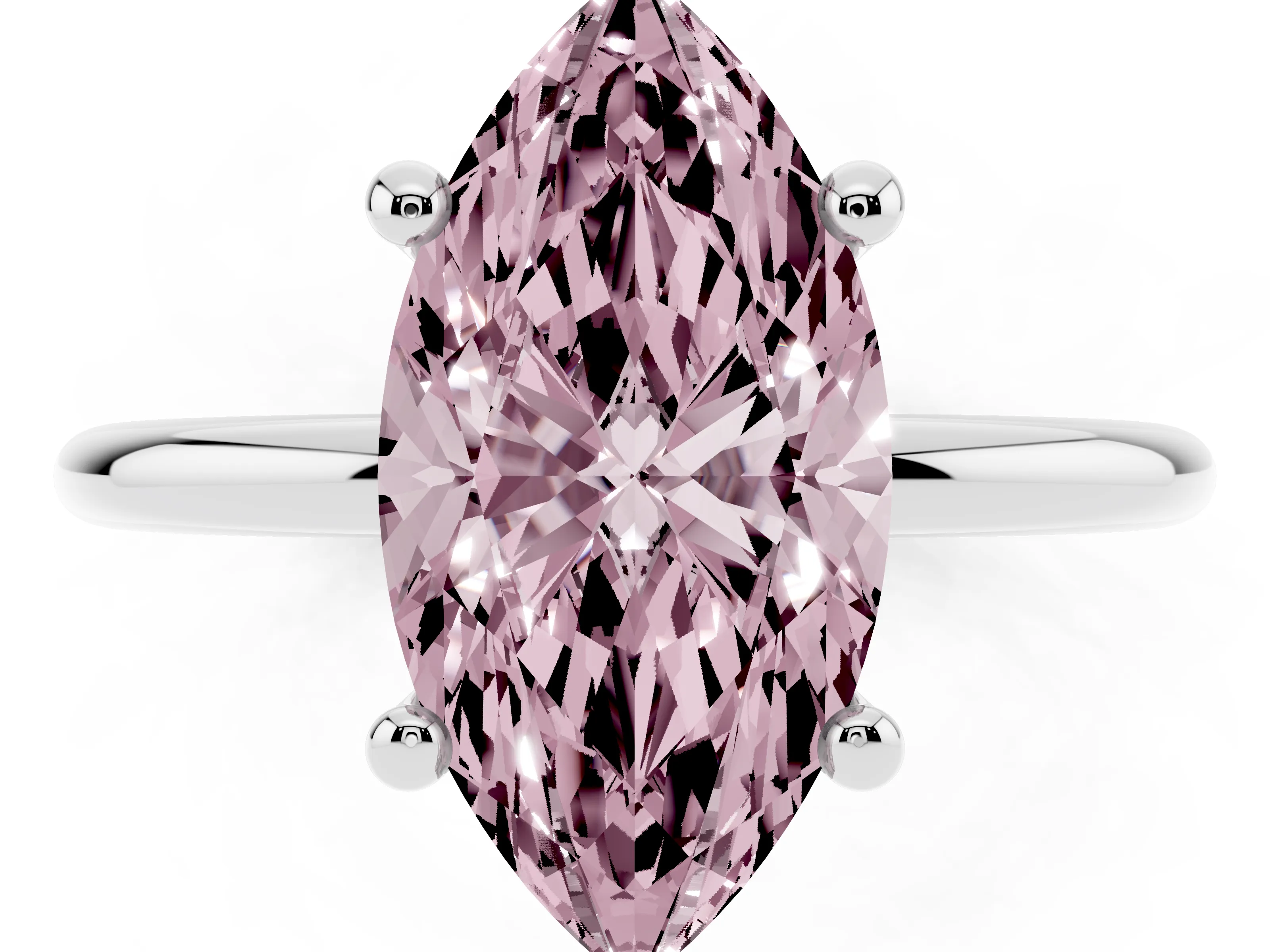 Fancy Pink Marquise Cut Diamond Solitaire Ring Set in White gold with Secure Prong Setting on a Classic Band