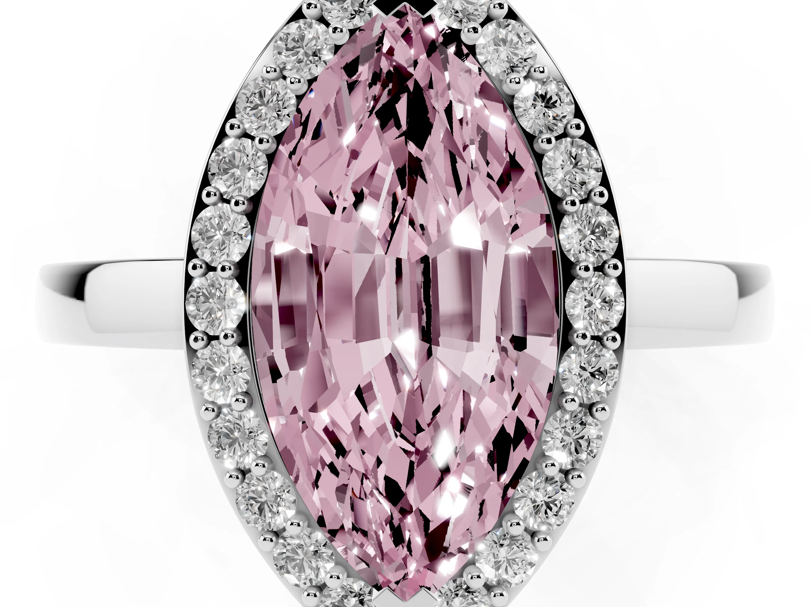 Fancy Pink Marquise Cut Diamond Halo Ring Set in White gold with Solitaire Band and Prong Setting