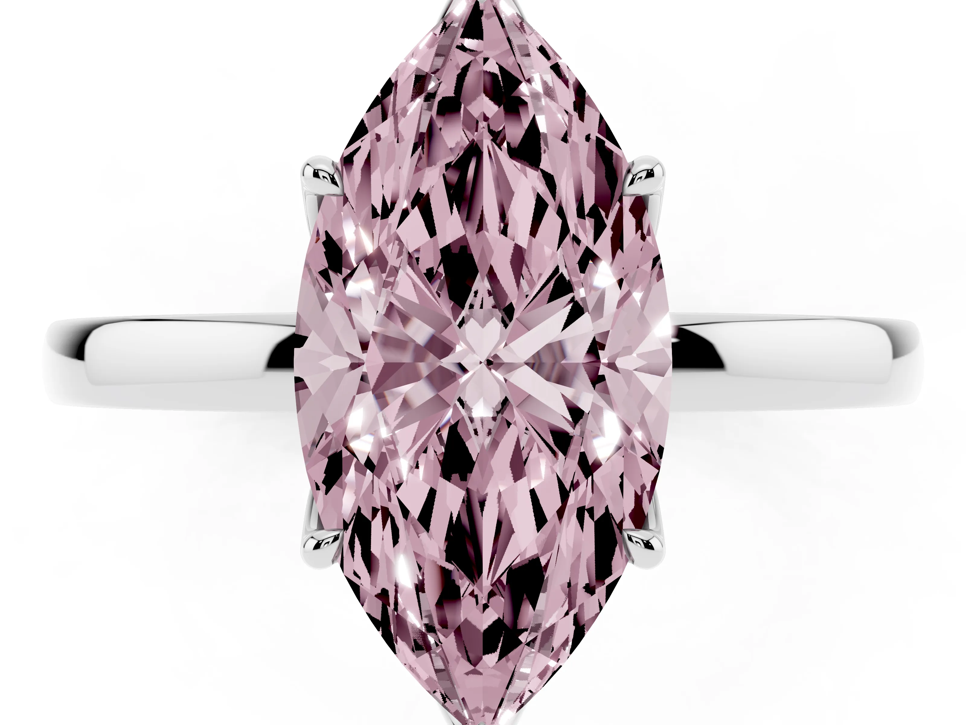 Fancy Pink Marquise Cut Diamond Solitaire Ring Set in White gold with Prong Setting and Thin Polished Band