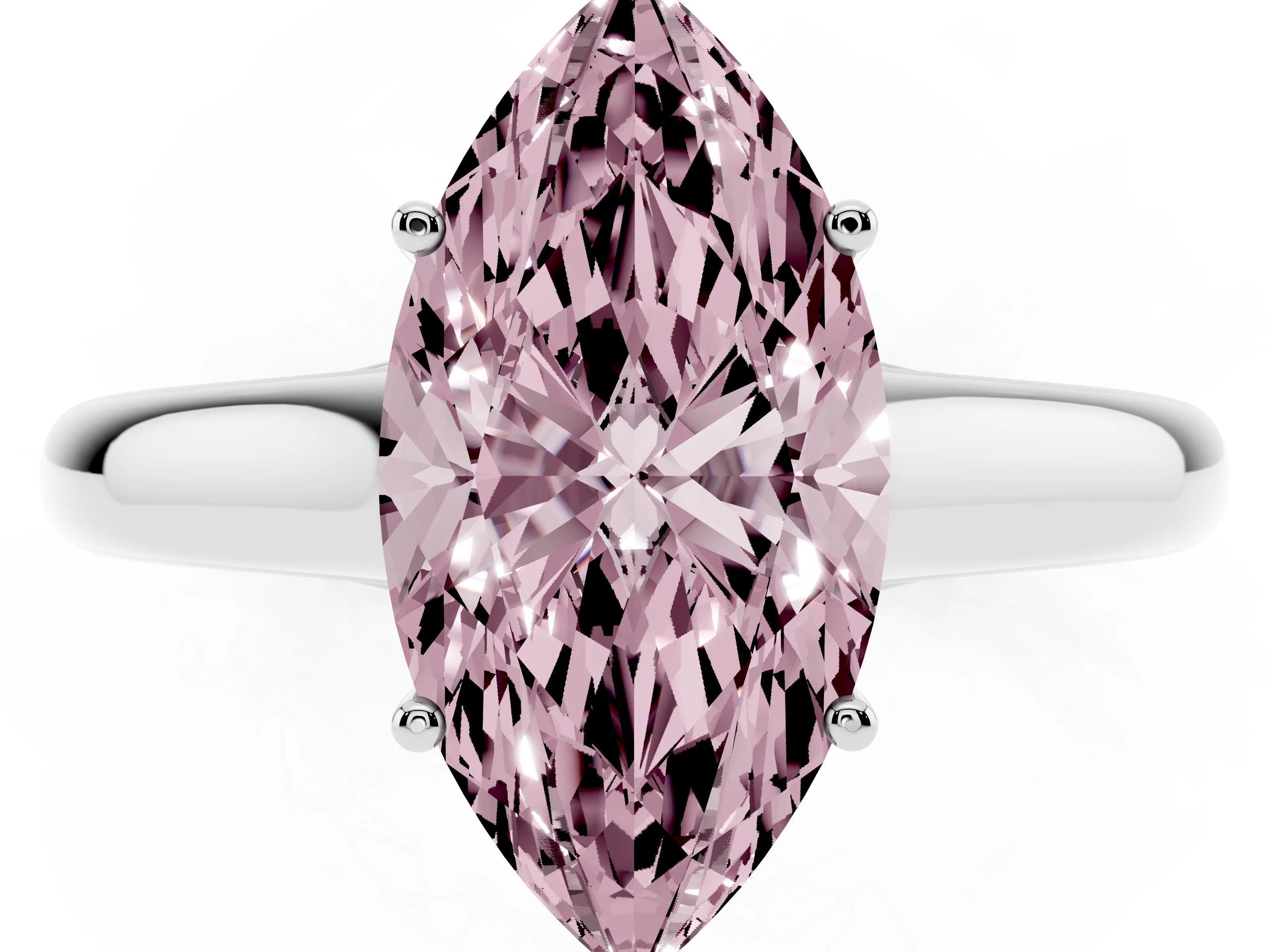 Fancy Pink Marquise Cut Diamond Solitaire Engagement Ring Set in White gold with Subtly Tapered Band and Prong Setting