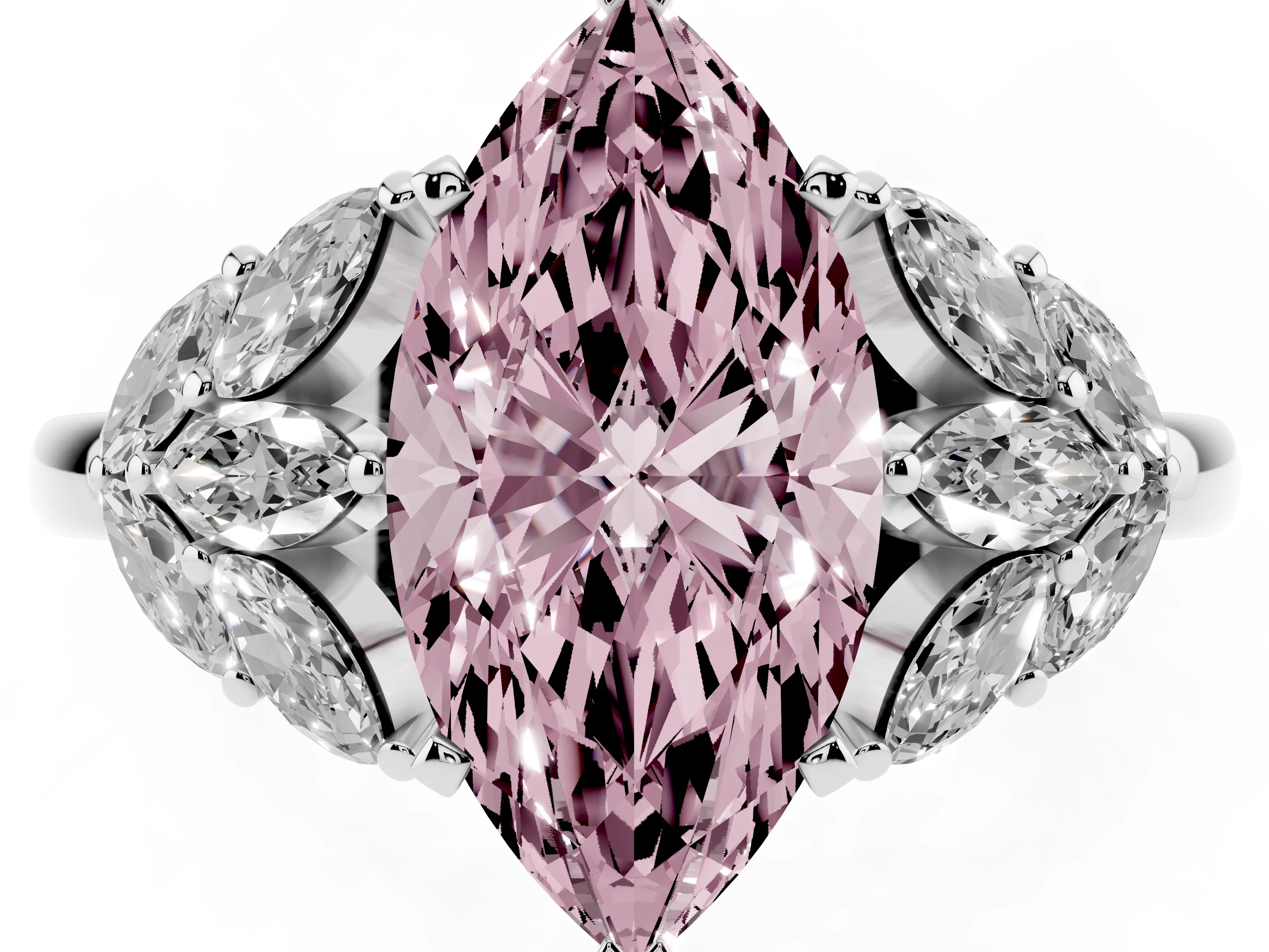 Fancy Pink Marquise Cut Diamond Cluster Leaf Design Ring Set in Platinum with Prong Setting