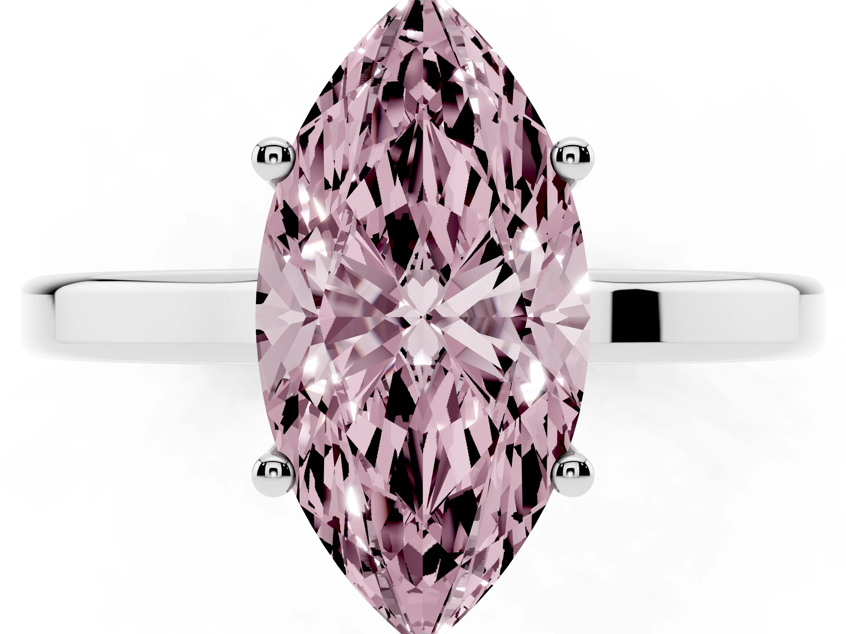 Fancy Pink Marquise Cut Diamond Solitaire Engagement Ring Set in White gold with Prong Setting on a Plain Band