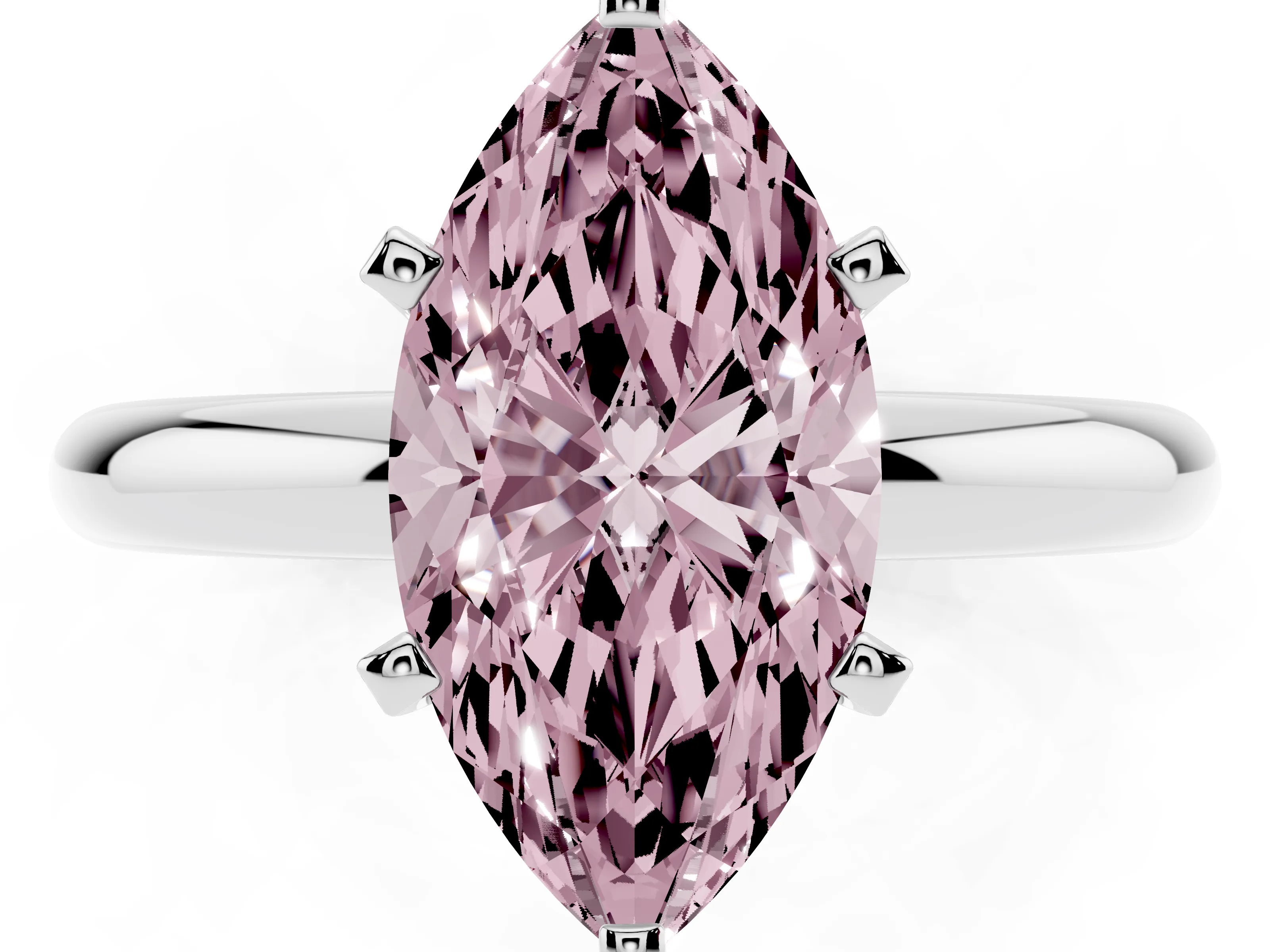 Fancy Pink Marquise Cut Diamond Solitaire Engagement Ring Set in White gold with Round Band and Prong Setting