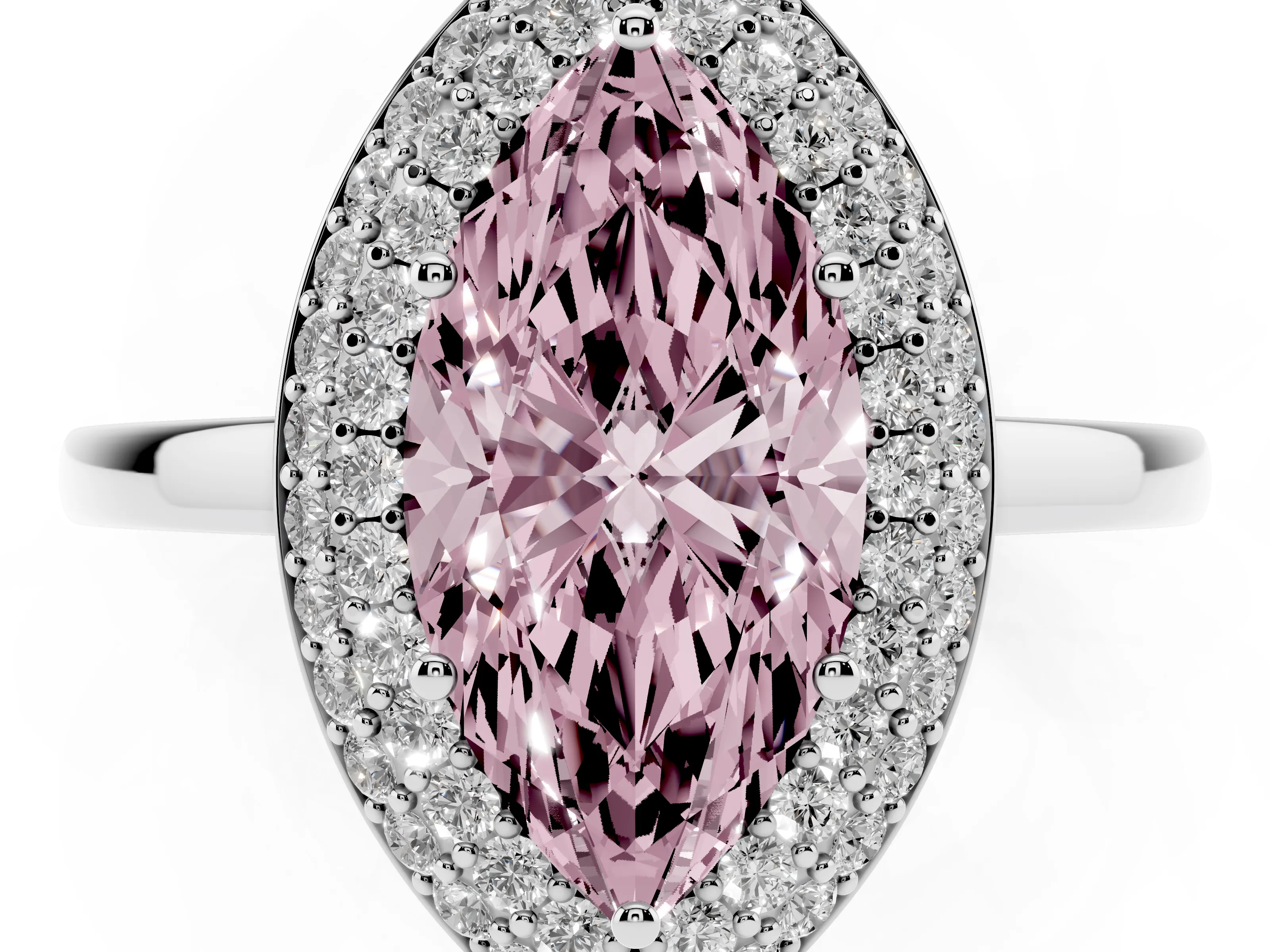 Fancy Pink Marquise Cut Diamond Halo Engagement Ring Set in Platinum with Solitaire Band and Prong Setting