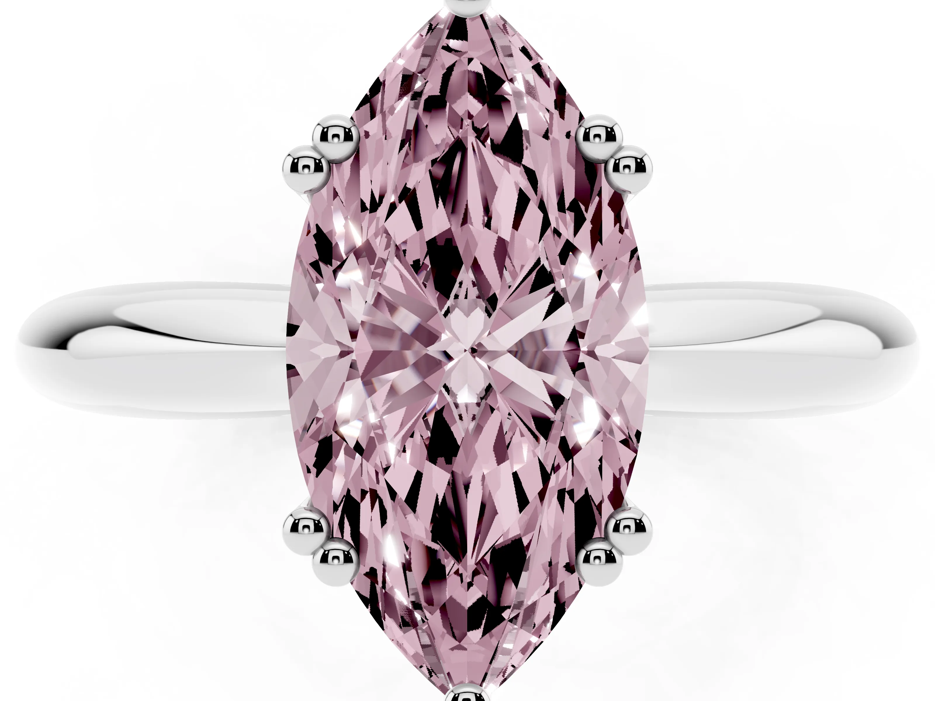 Fancy Pink Marquise Cut Diamond Solitaire Engagement Ring Set in White gold with Tapered Band and Prong Setting