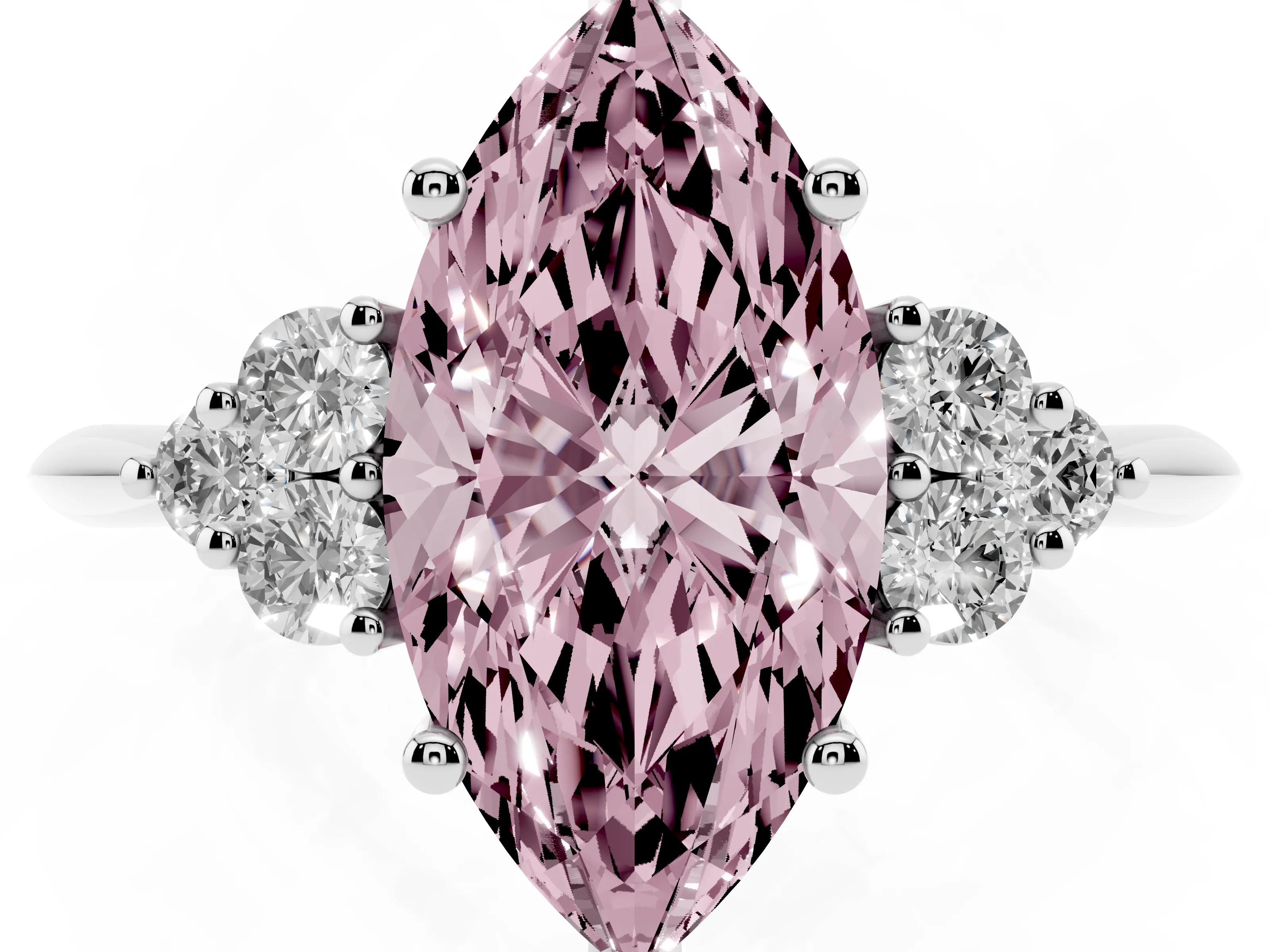 Fancy Pink Marquise Cut Diamond Cluster Ring Set in Platinum with Plain Band and Prong Setting