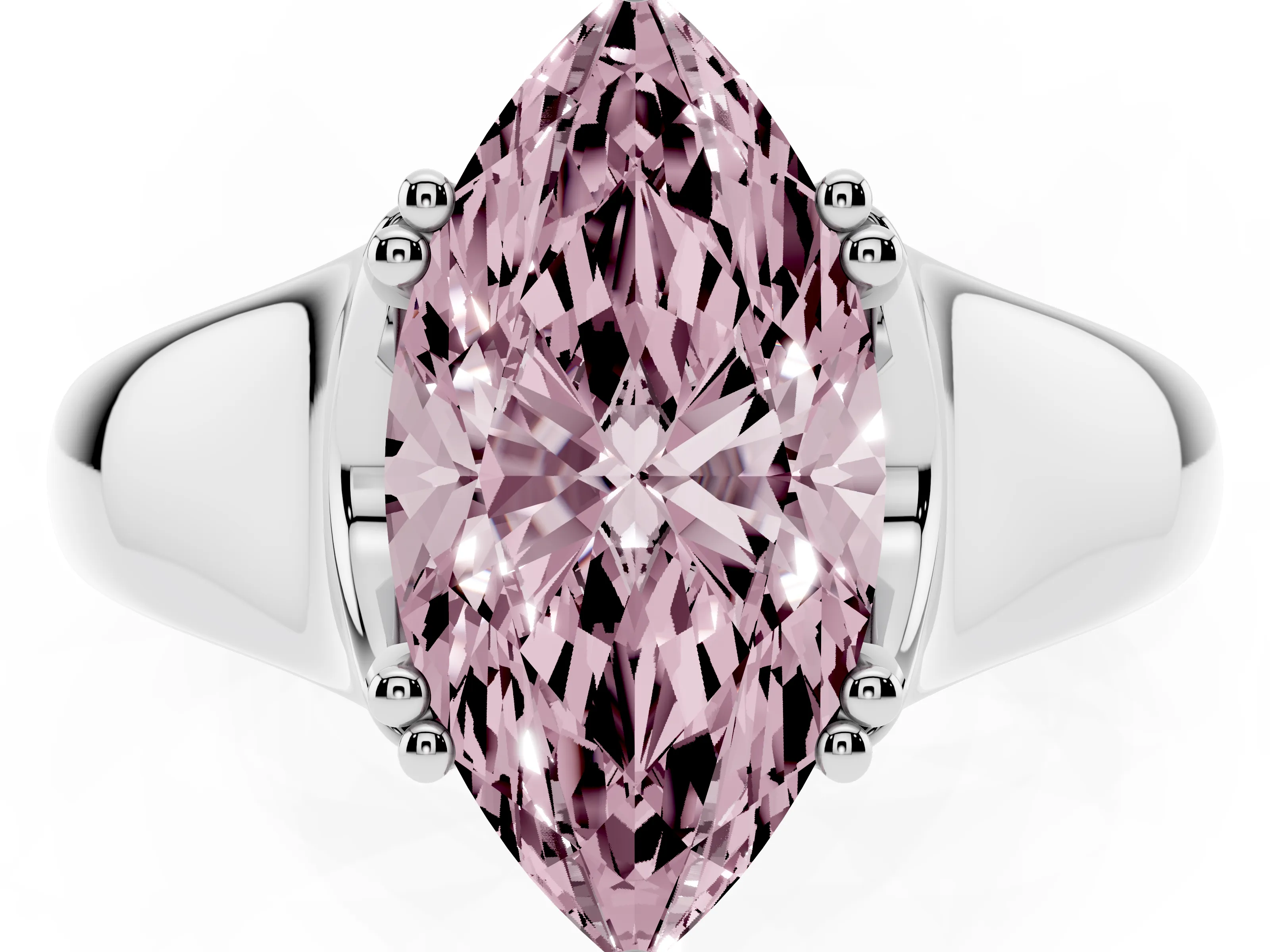 Fancy Pink Marquise Cut Diamond Solitaire Ring Set in White gold with Wide Band and Prong Setting
