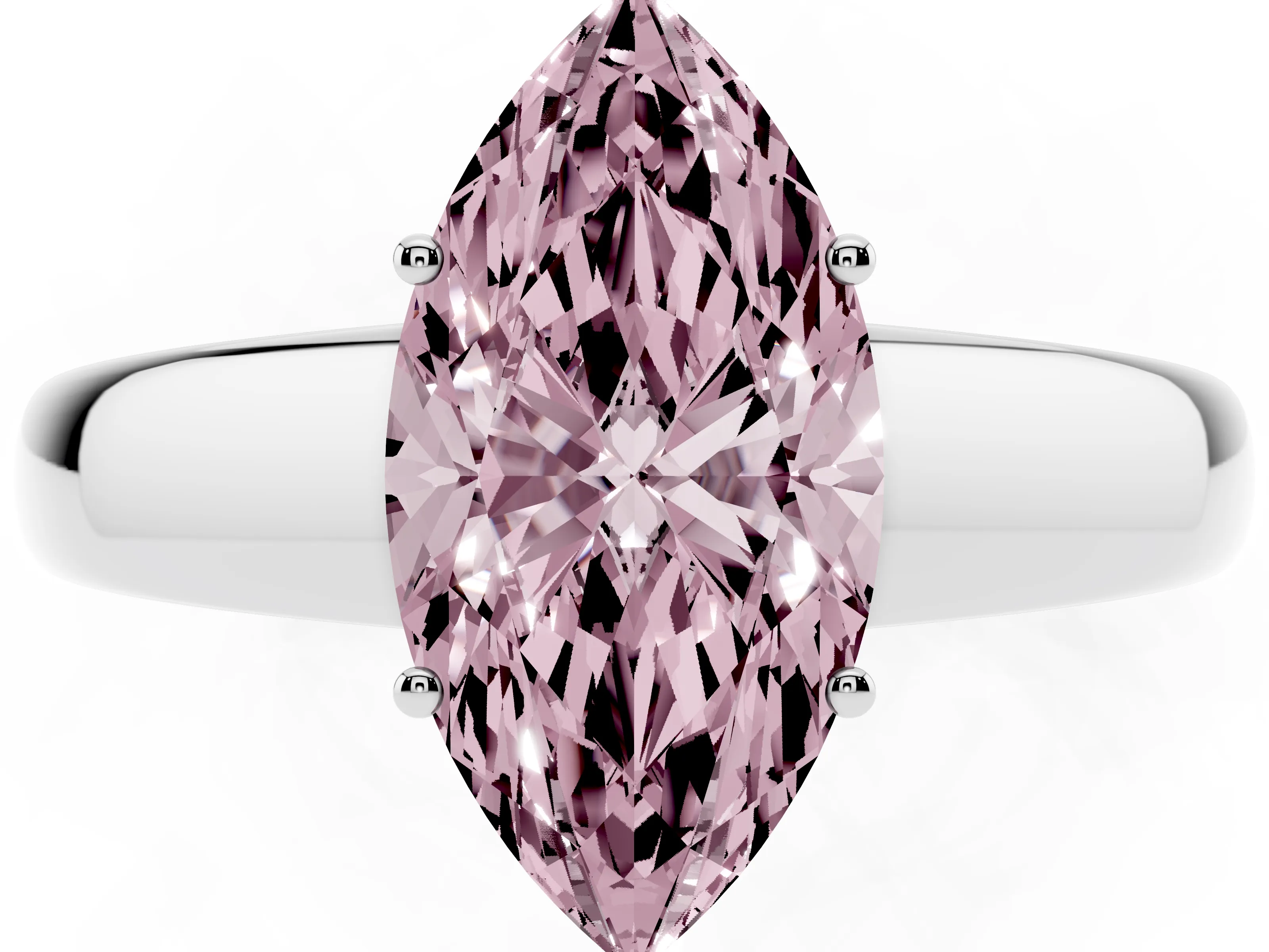 Fancy Pink Marquise Cut Diamond Solitaire Ring Set in Silver with Tapered Band and Prong Setting