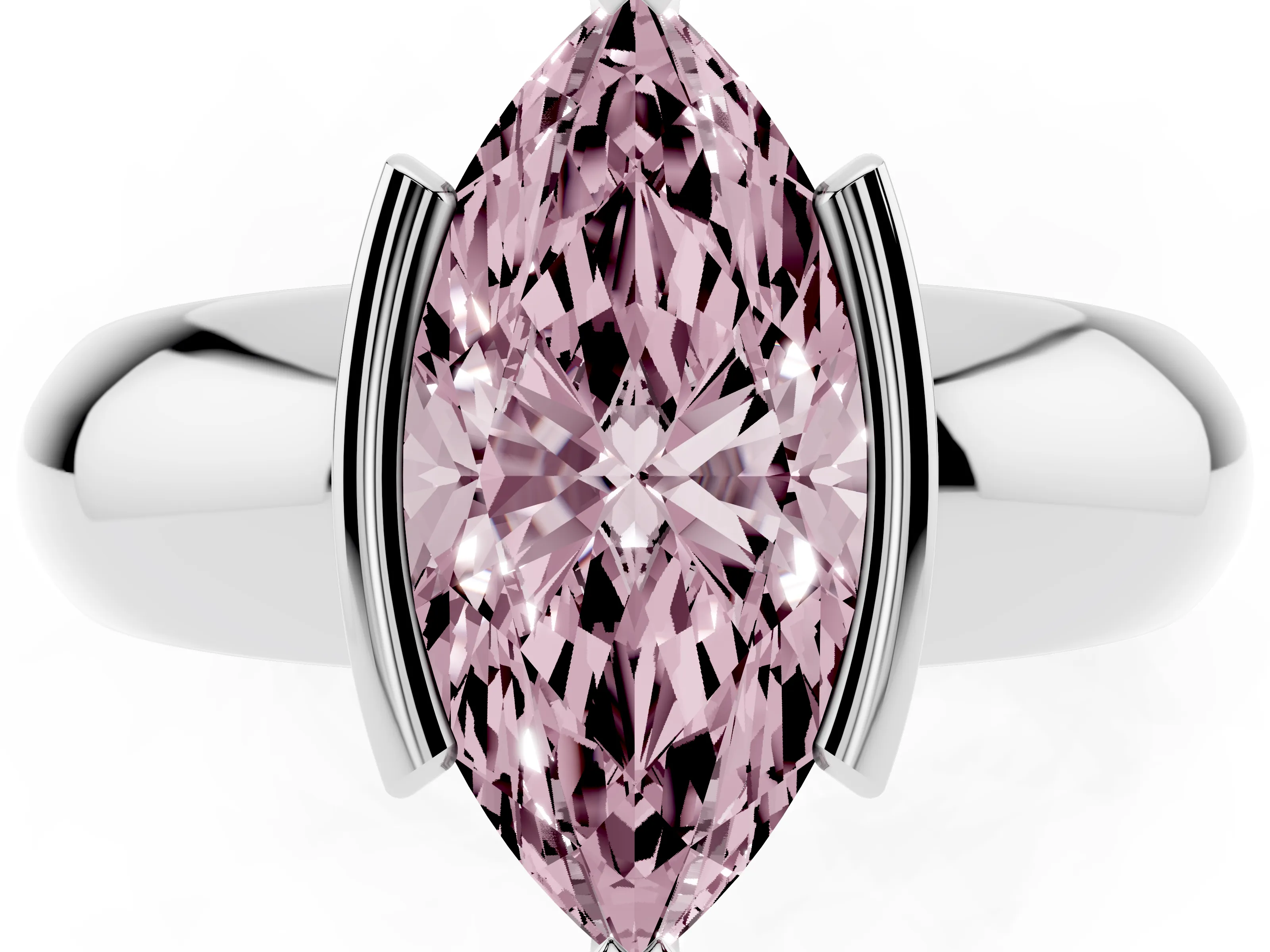 Fancy Pink Marquise Cut Diamond Solitaire Tension Set Ring Set in Platinum with Wide Band