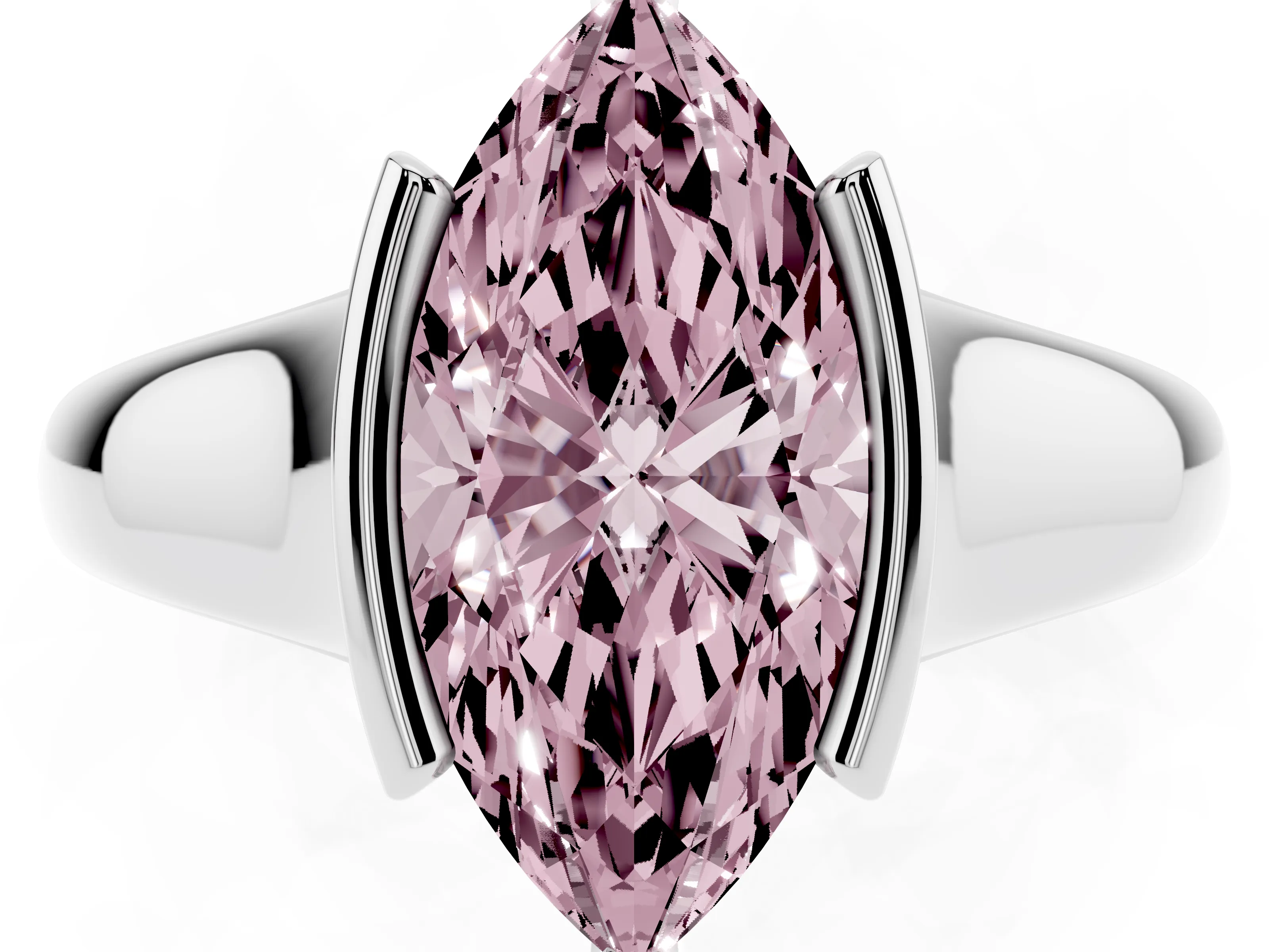 Fancy Pink Marquise Cut Diamond Solitaire Tension Set Ring Set in Platinum with Split Shank Band