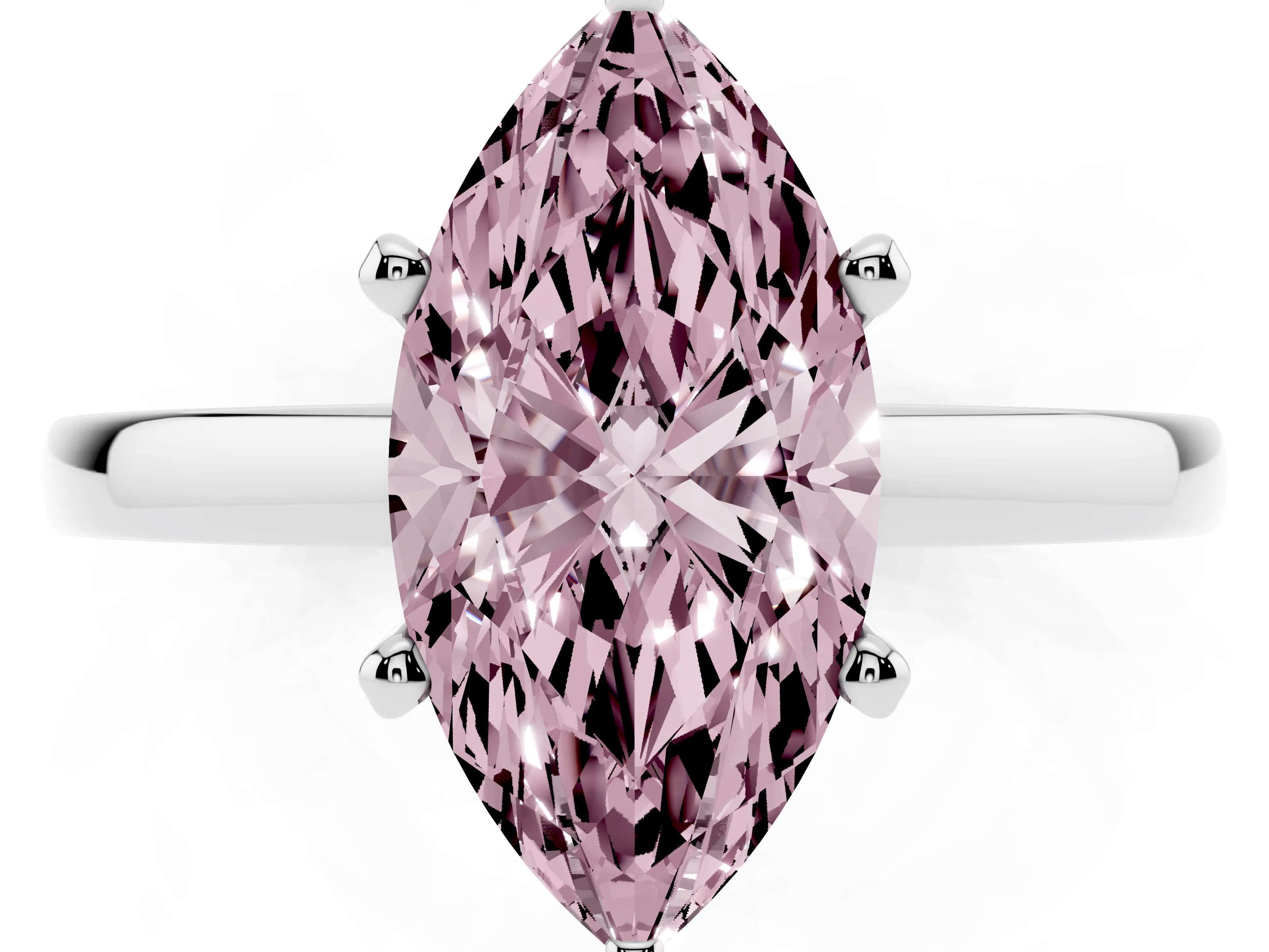 Fancy Pink Marquise Cut Diamond Solitaire Engagement Ring Set in Platinum with Prong Setting on a Classic Band