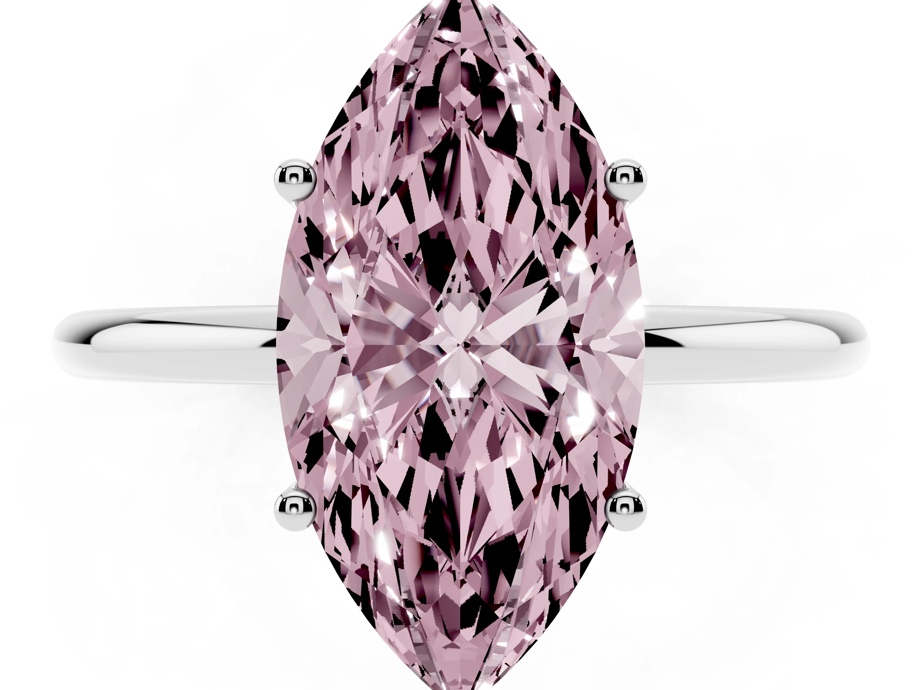 Fancy Pink Marquise Cut Diamond Solitaire Engagement Ring Set in Platinum with Thin Band and Prong Setting