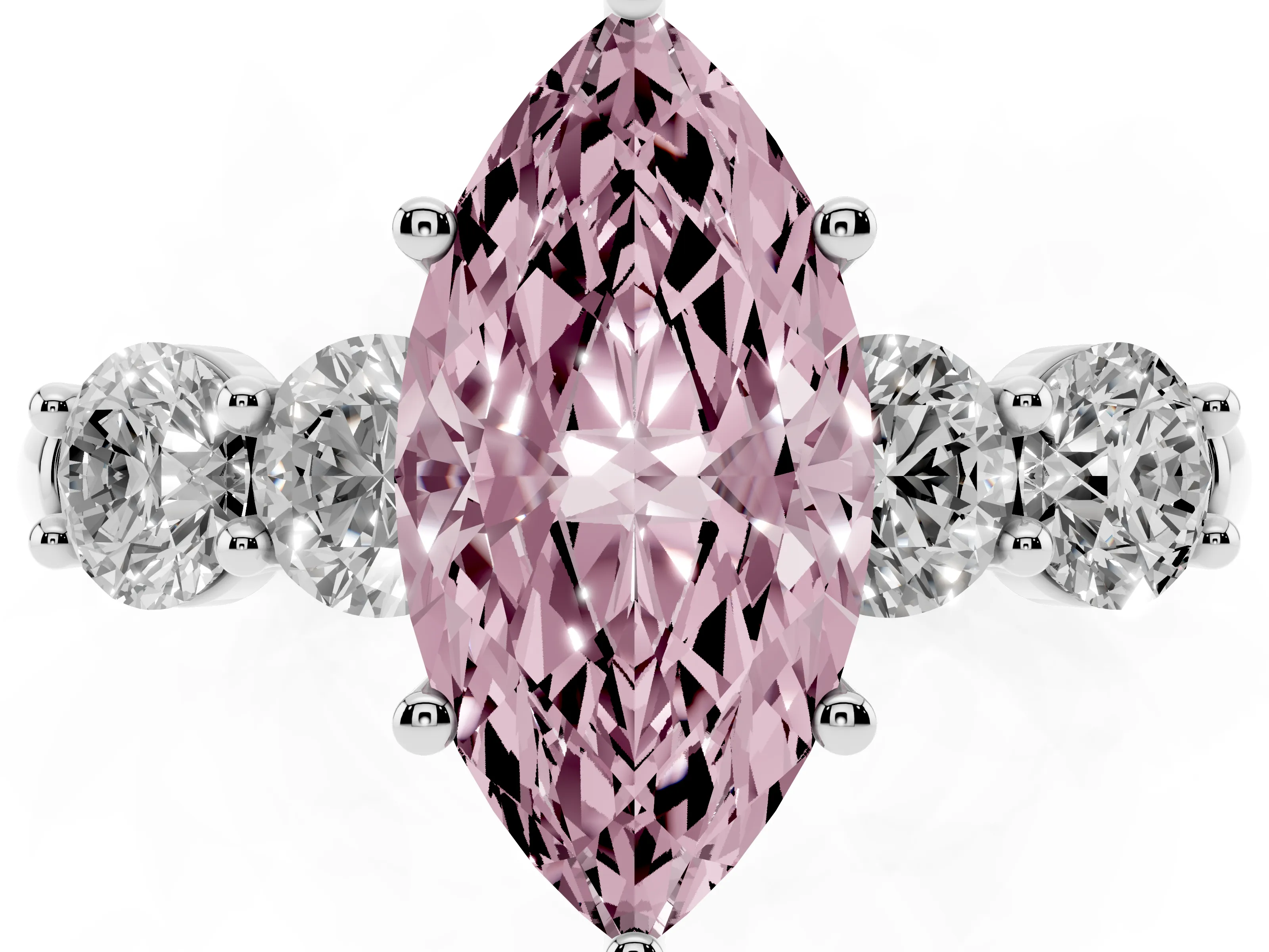 Fancy Pink Marquise Cut Diamond Five-Stone Prong Set Ring Set in White gold with Classic Band