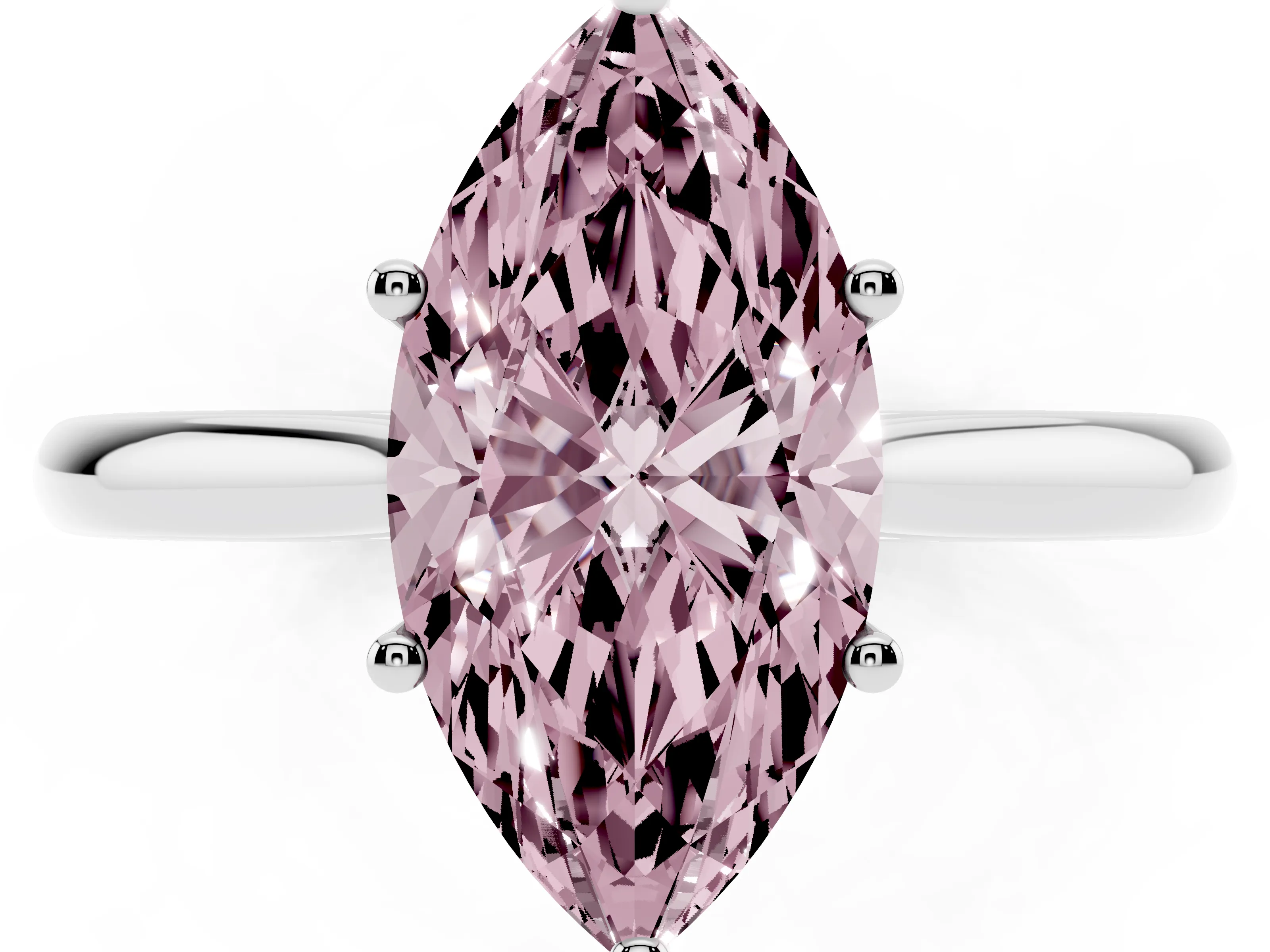 Fancy Pink Marquise Cut Diamond Solitaire Ring Set in Silver with Cathedral Band and Prong Setting
