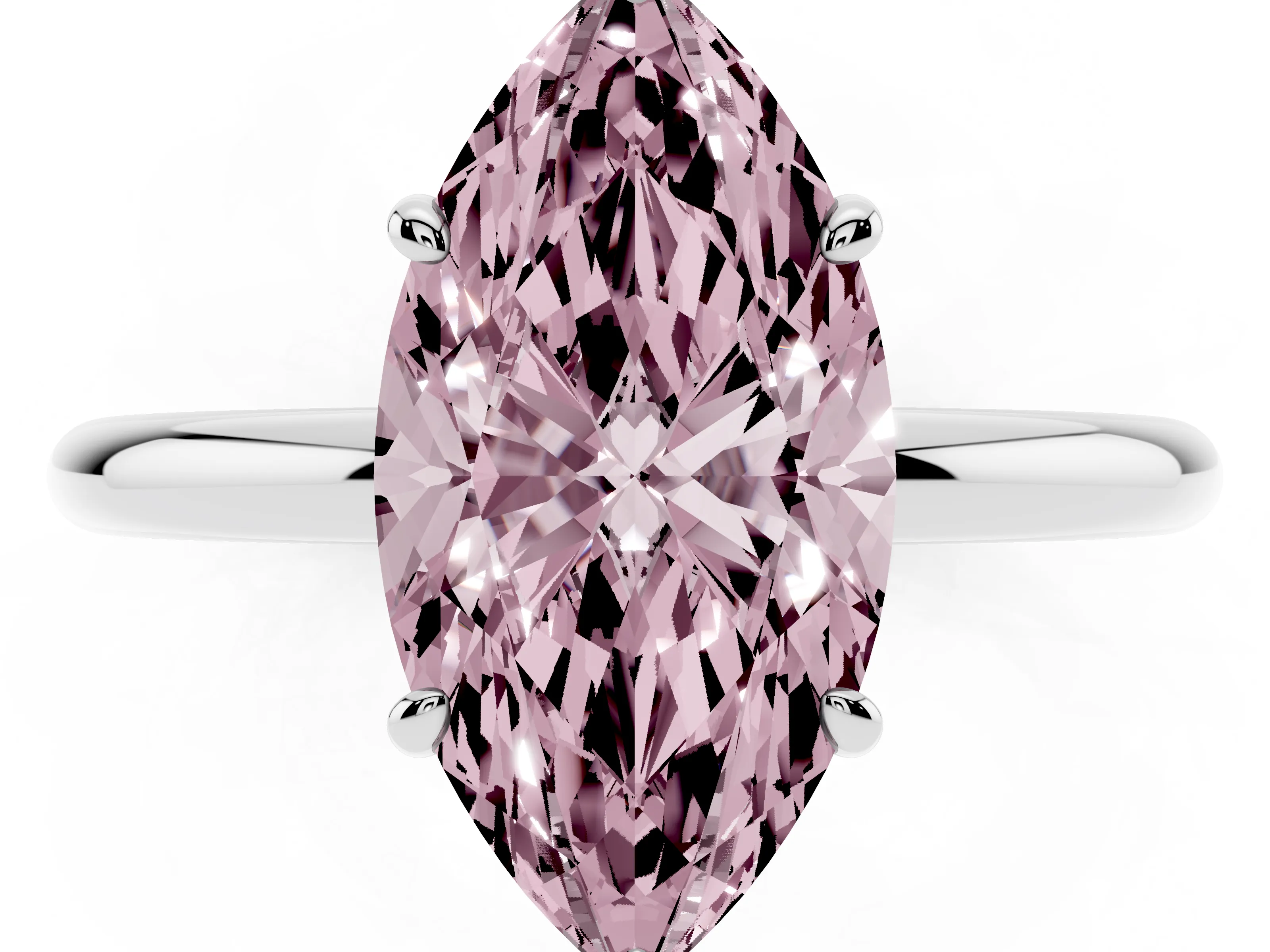Fancy Pink Marquise Cut Diamond Solitaire Ring Set in Platinum with Prong Setting on a Polished Plain Band