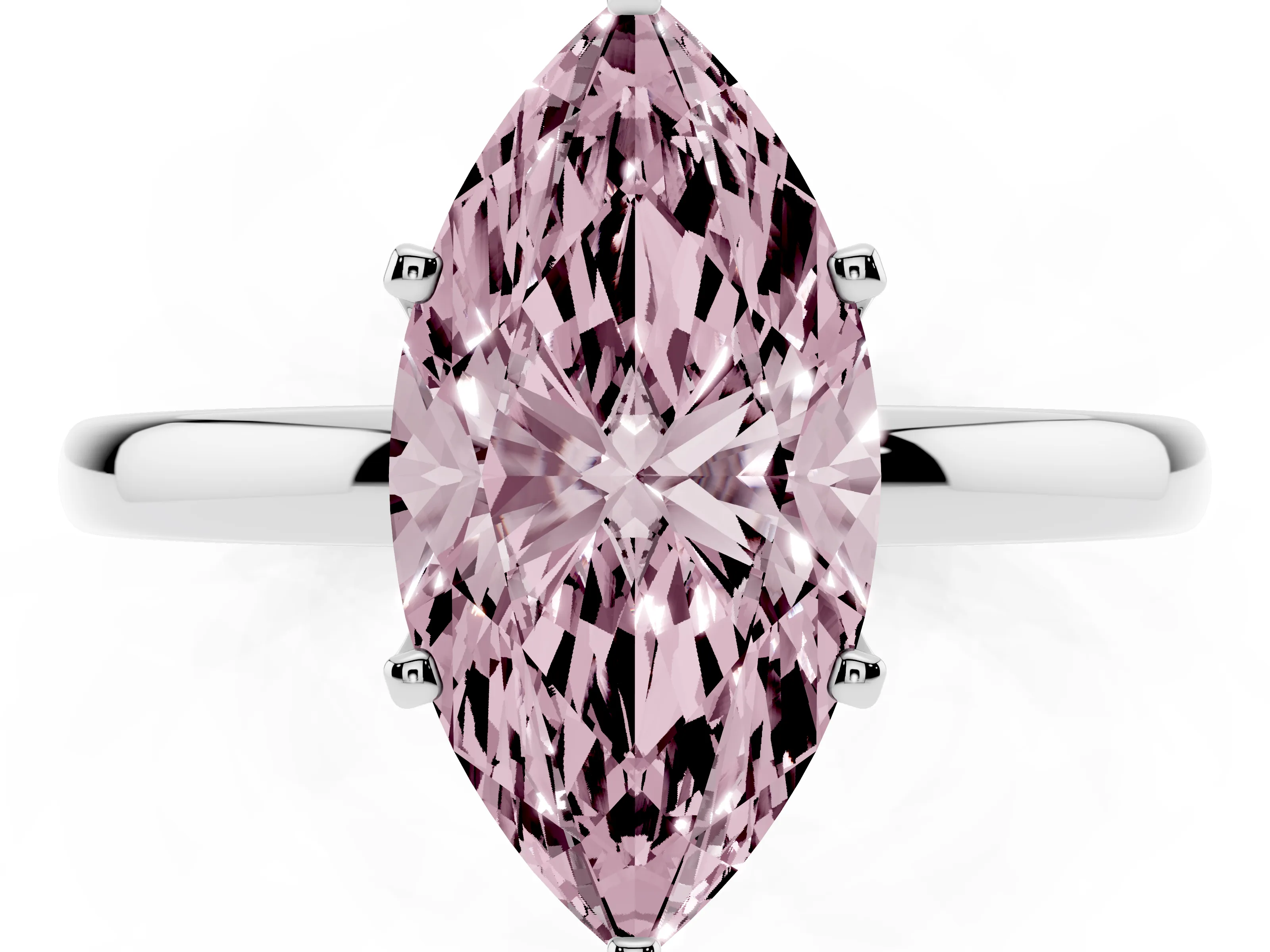 Fancy Pink Marquise Cut Diamond Solitaire Ring Set in White gold with Raised Prong Setting on a Classic Band