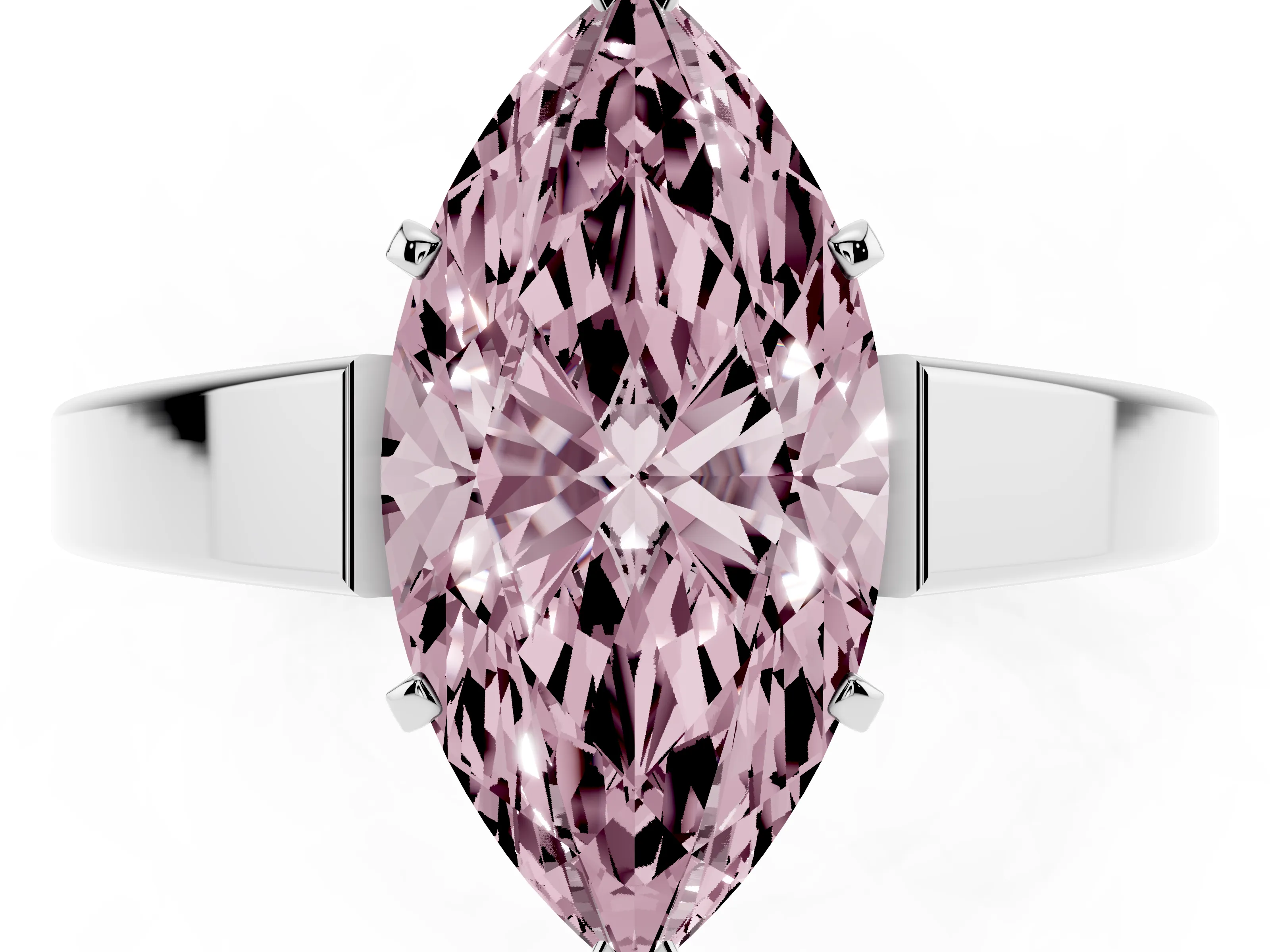 Fancy Pink Marquise Cut Diamond Solitaire Engagement Ring Set in Platinum with Prong Setting and Tapered Band