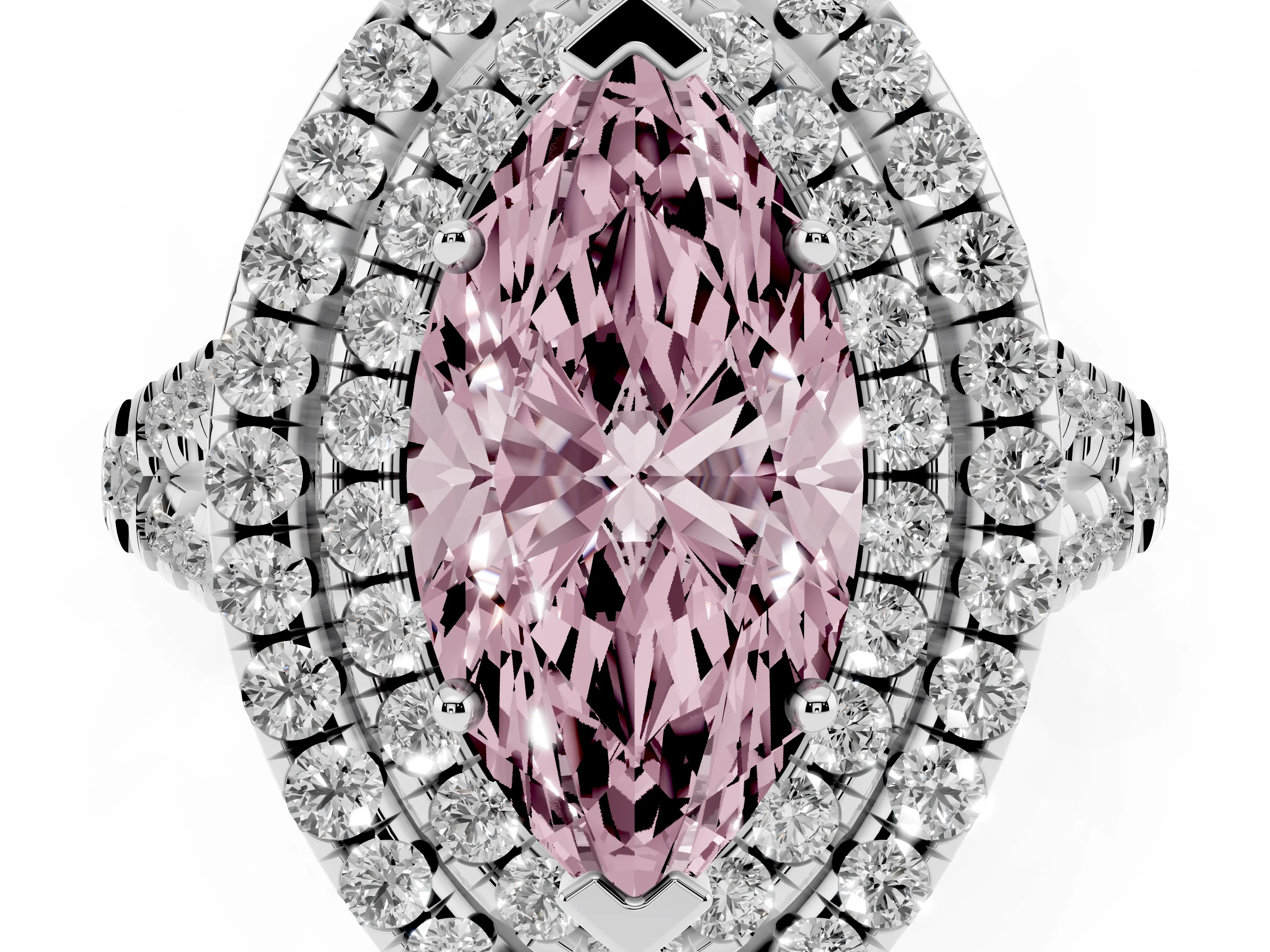 Fancy Pink Marquise Cut Diamond Double Halo Ring Set in Silver with Pavé Split Shank and Prong Setting