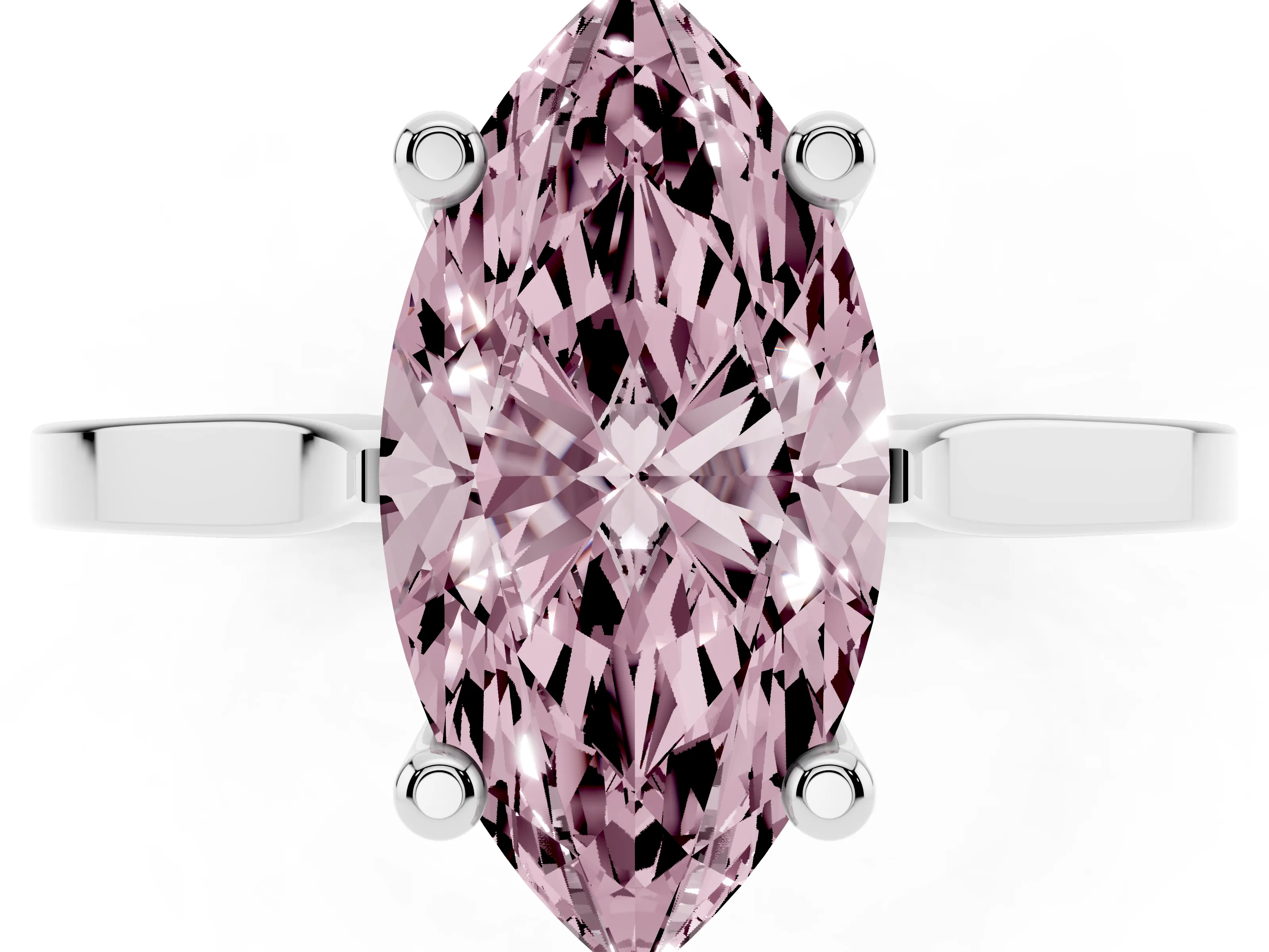 Fancy Pink Marquise Cut Diamond Solitaire Ring Set in White gold with Prong Setting and Tapered Band