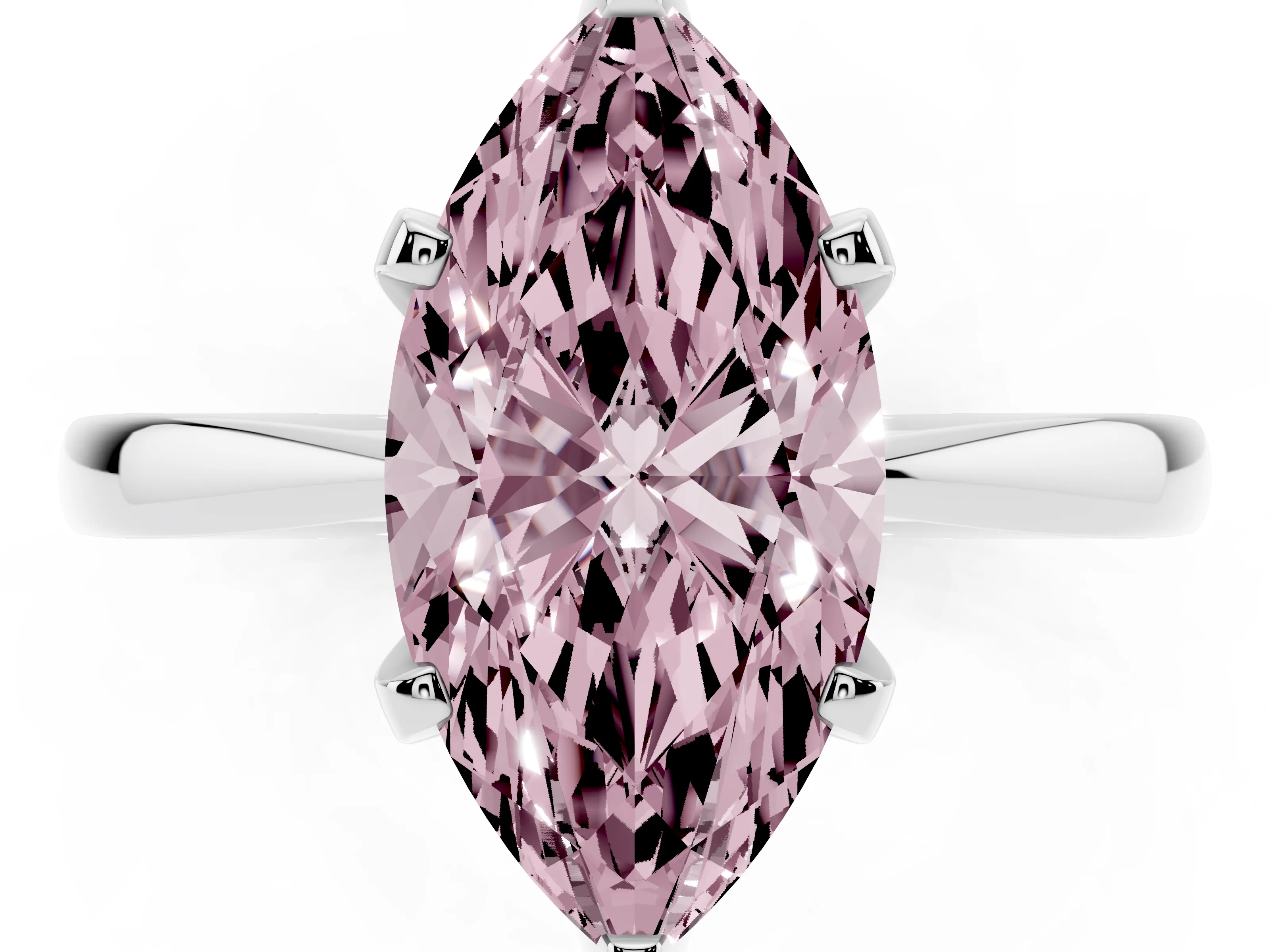 Fancy Pink Marquise Cut Diamond Solitaire Engagement Ring Set in Platinum with Slim Tapered Solitaire Band