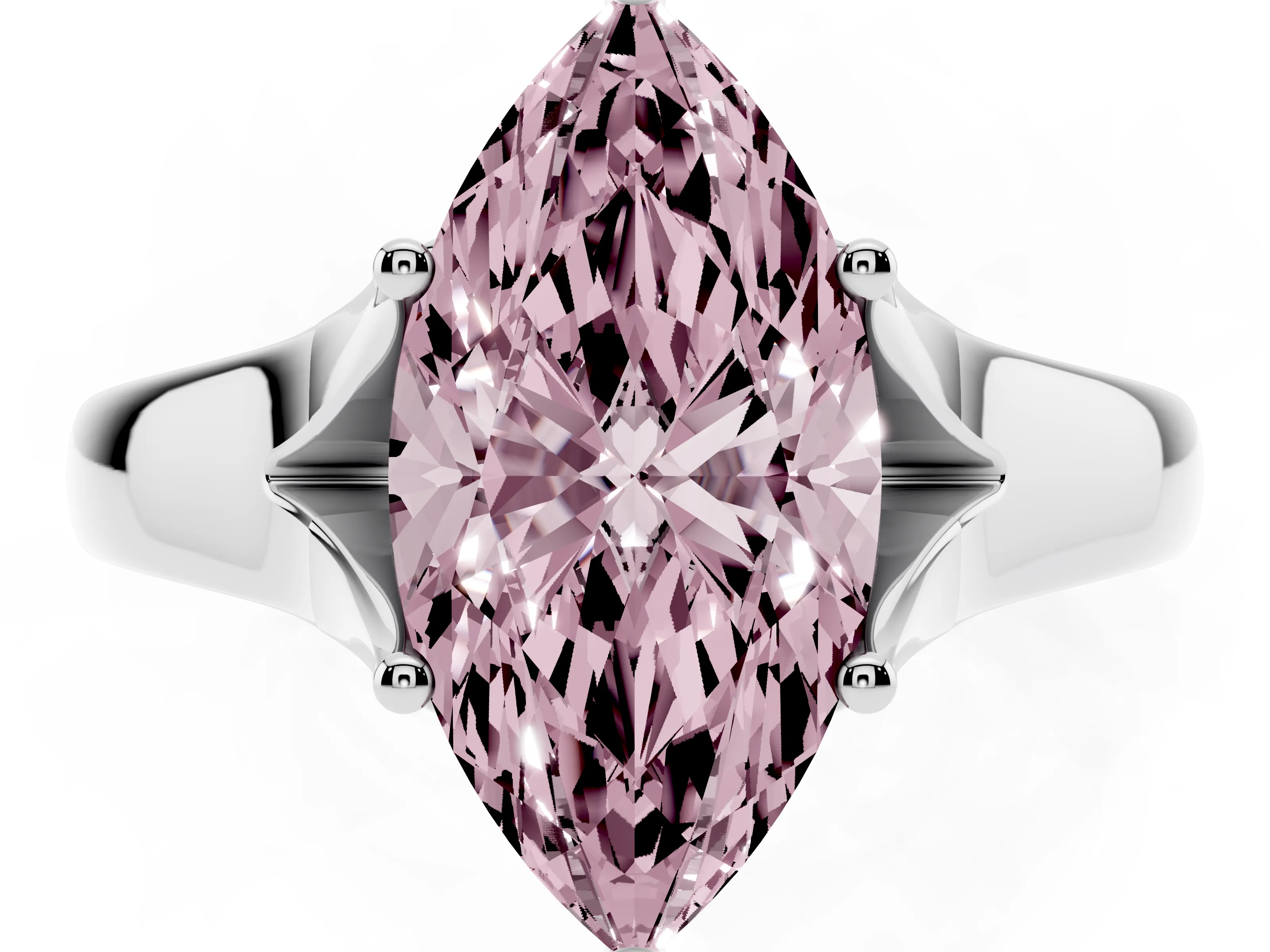 Fancy Pink Marquise Cut Diamond Solitaire Ring Set in White gold with Arched Cathedral Band and Prong Setting