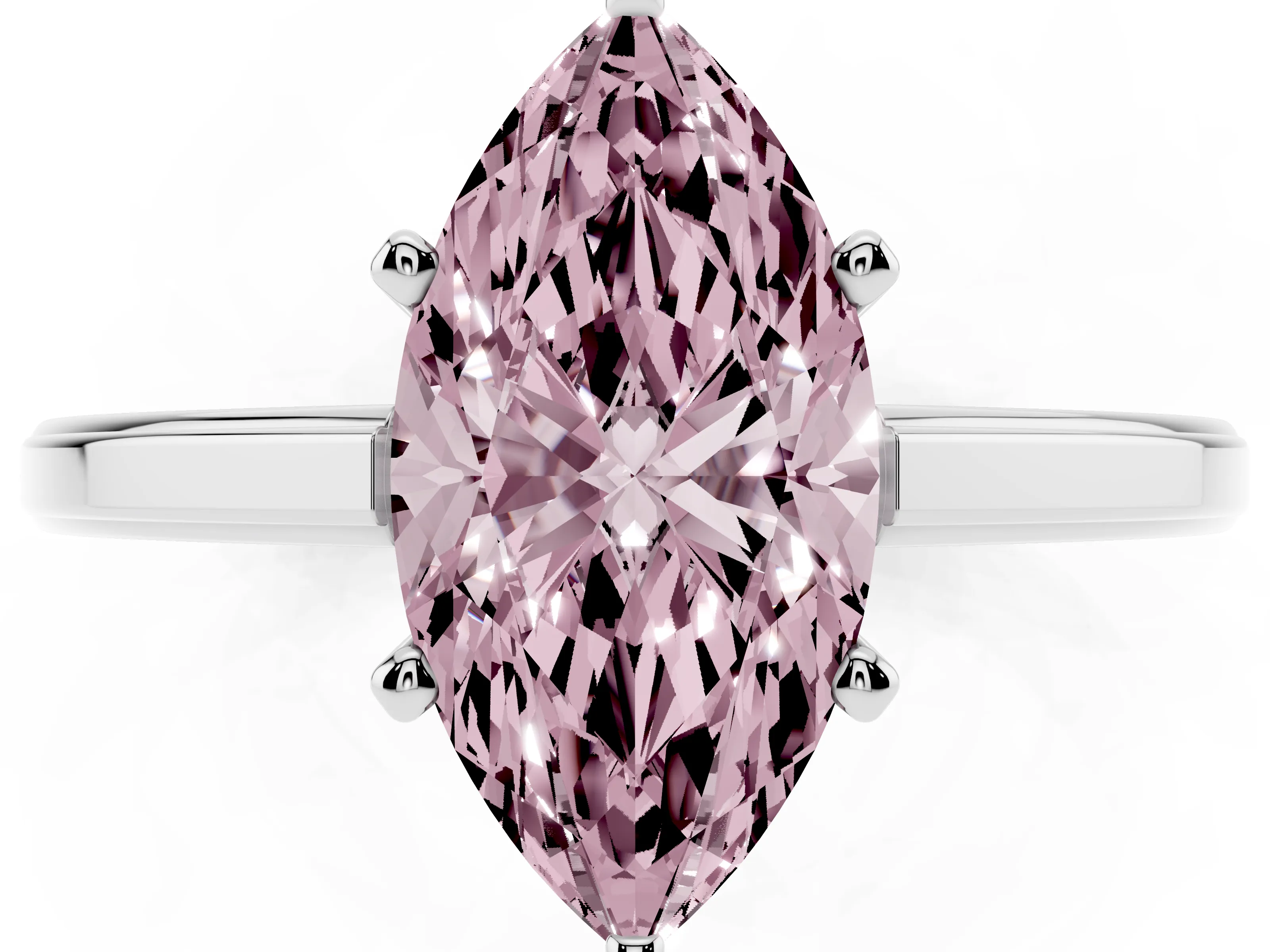 Fancy Pink Marquise Cut Diamond Solitaire Ring Set in Platinum with Prong Setting and Classic Band