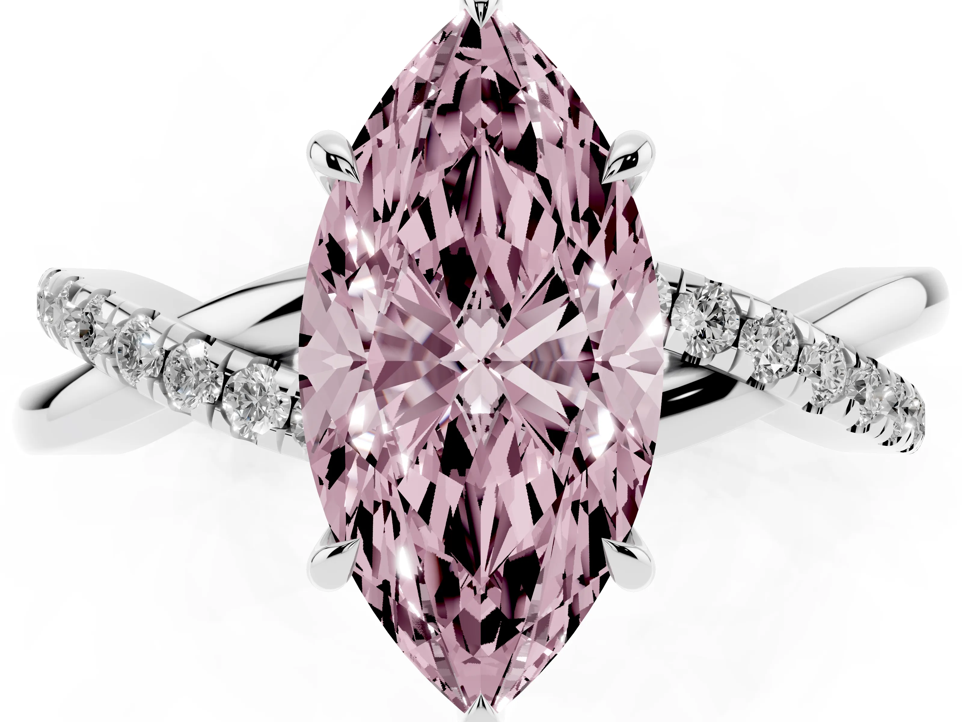Fancy Pink Marquise Cut Diamond Twisted Pavé Band Ring Set in Silver with Prong Setting