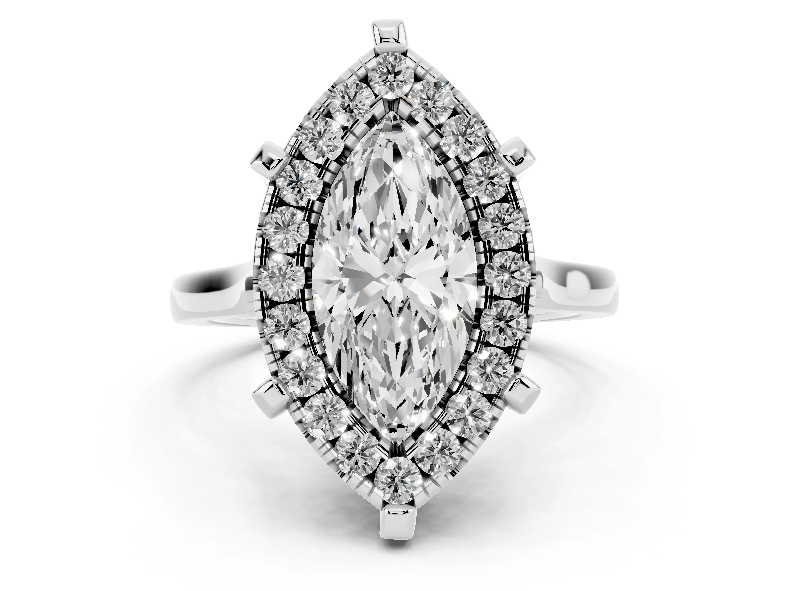 Marquise Cut Diamond Cluster Halo Solitaire Ring Set in Platinum with Prong Setting