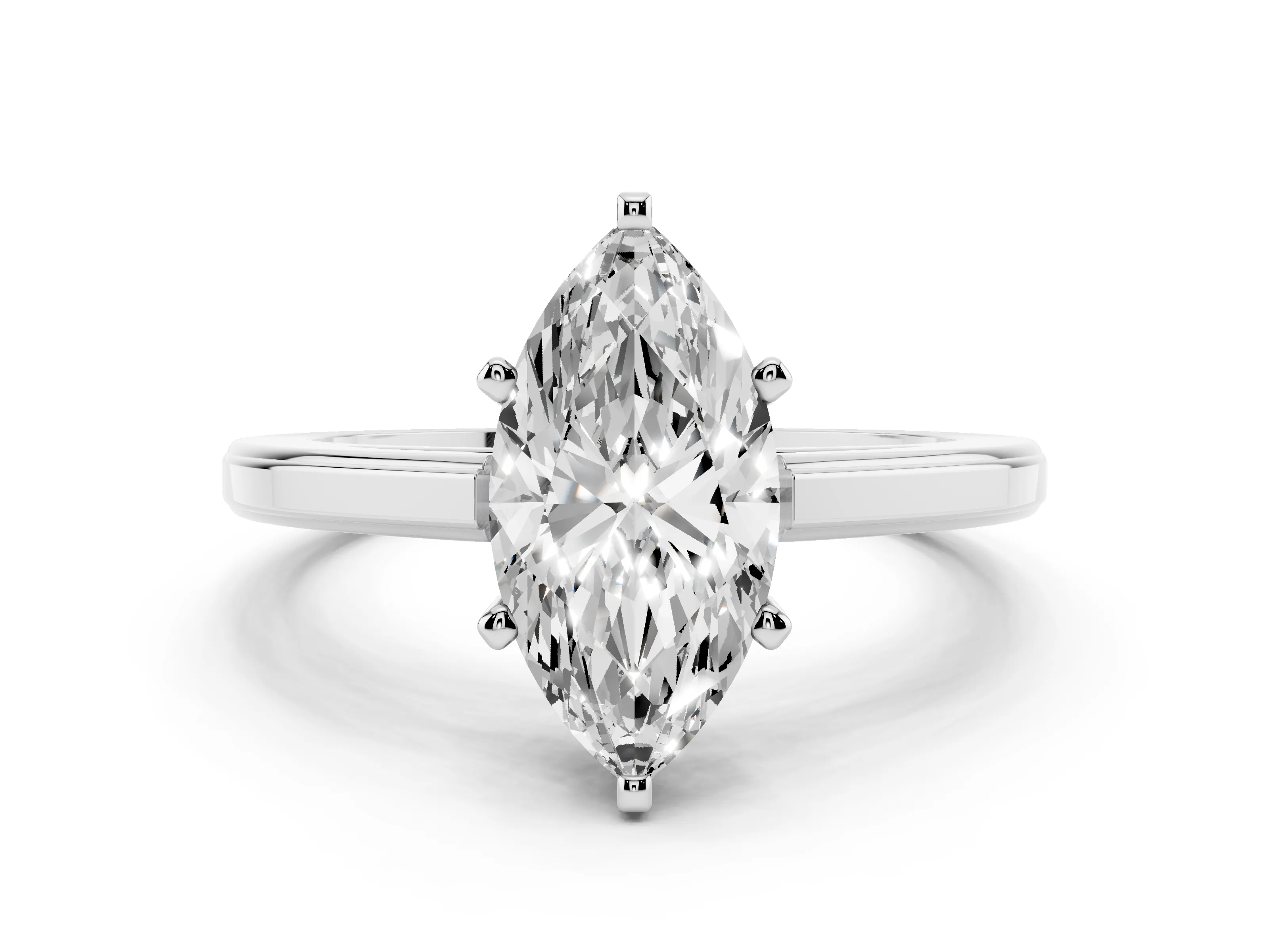 Marquise Cut Diamond Solitaire Ring Set in White gold with Prong Setting and Classic Band