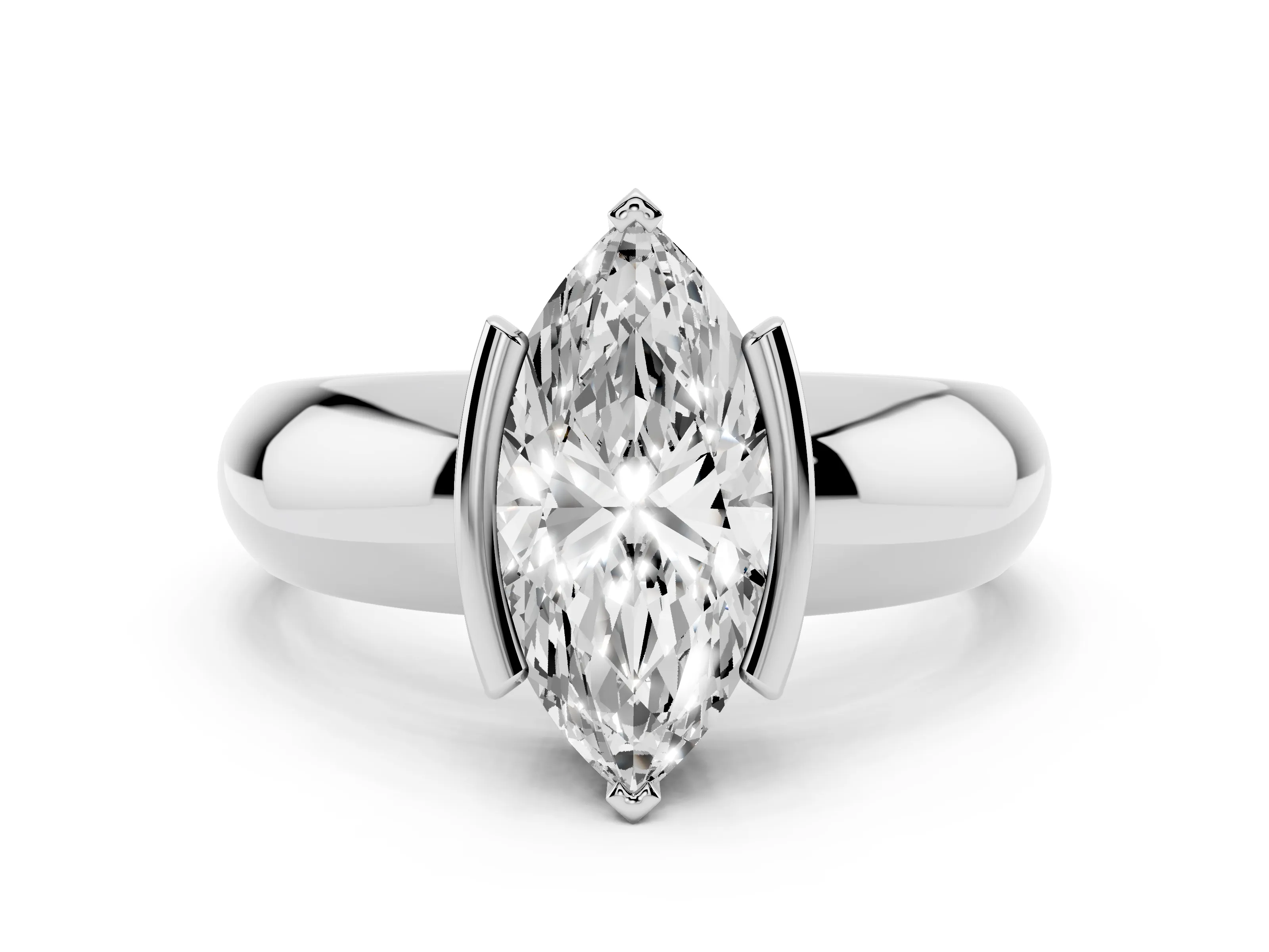 Marquise Cut Diamond Solitaire Tension Set Ring Set in White gold with Wide Band