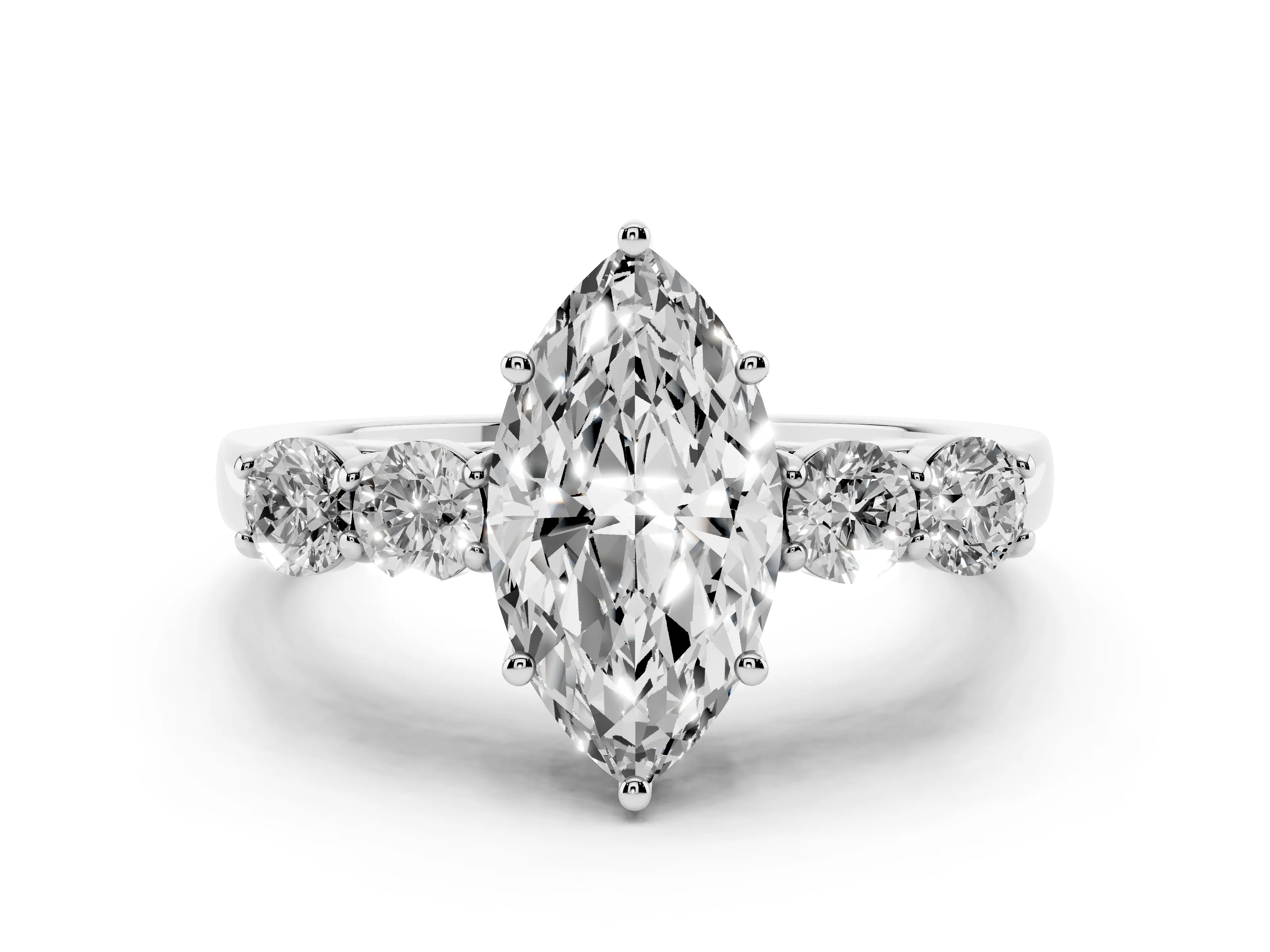 Marquise Cut Diamond Five-Stone Prong Set Band Ring Set in Platinum with Polished Band