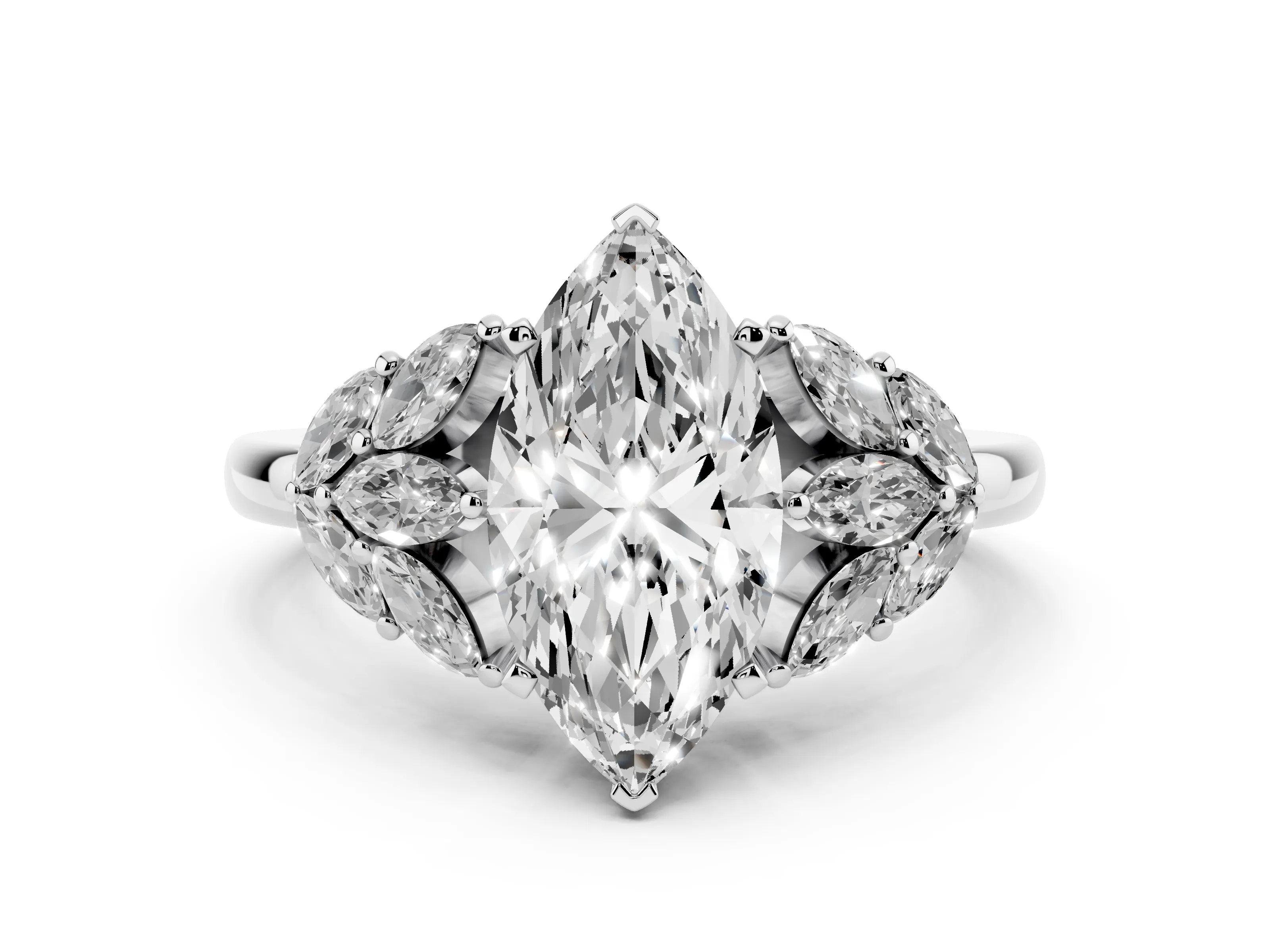 Marquise Cut Diamond Cluster Leaf Design Ring Set in Platinum with Prong Setting