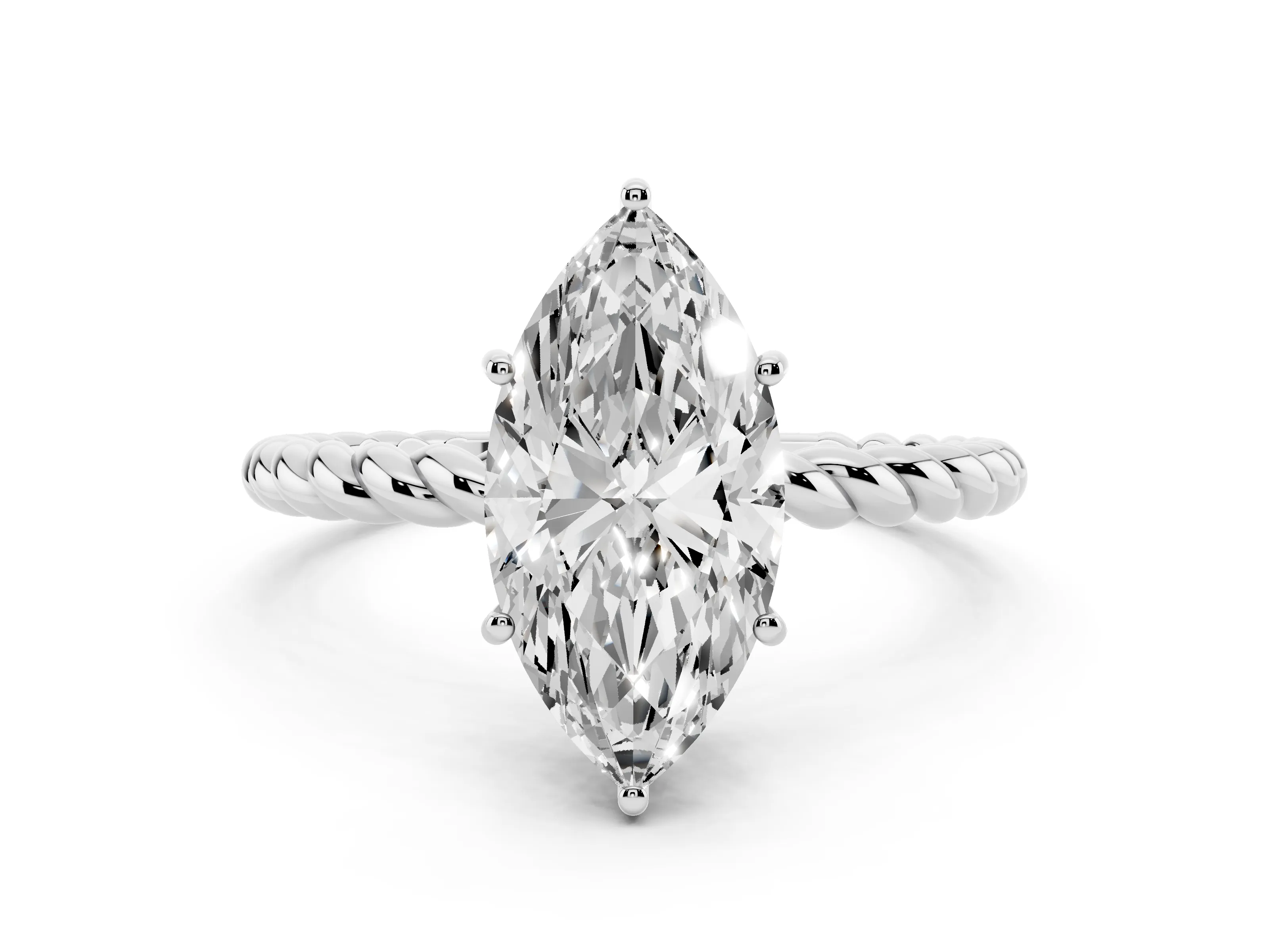 Marquise Cut Diamond Solitaire Ring Set in White gold with Twist Band and Prong Setting