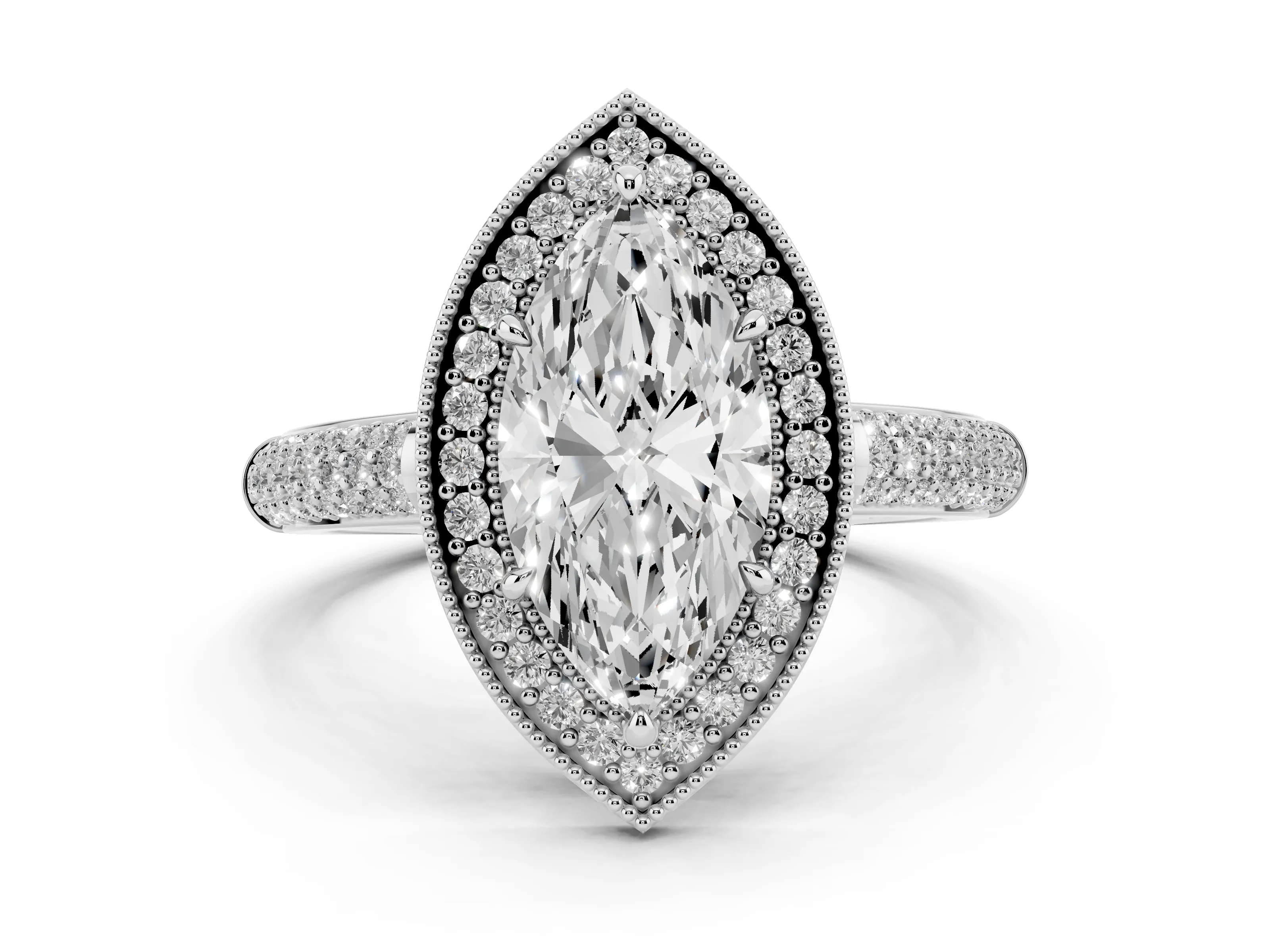 Marquise Cut Diamond Halo Pavé Band Set in Silver with Prong Setting
