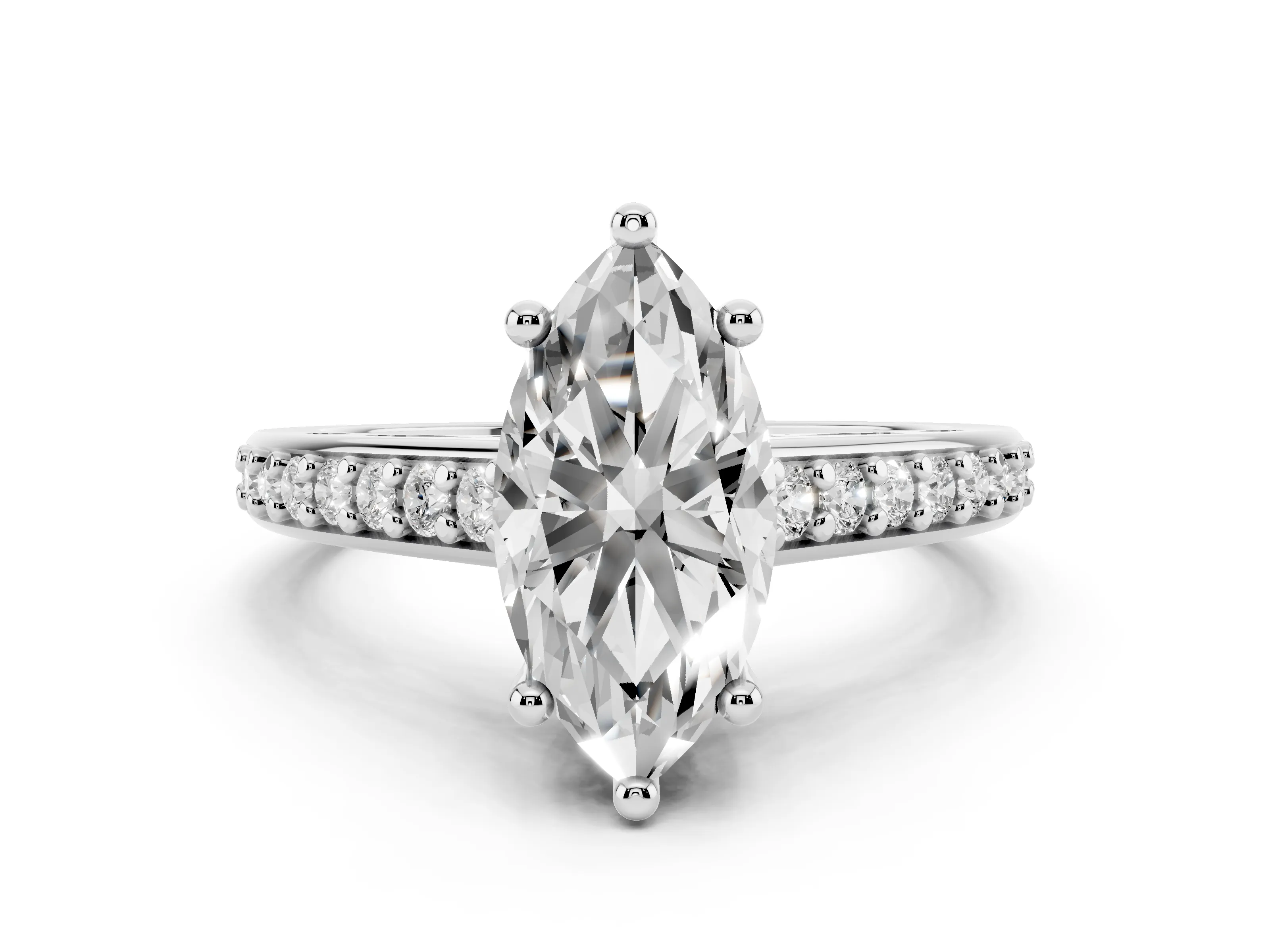 Marquise Cut Diamond Prong Set Solitaire Engagement Ring Set in Platinum with Pavé Band