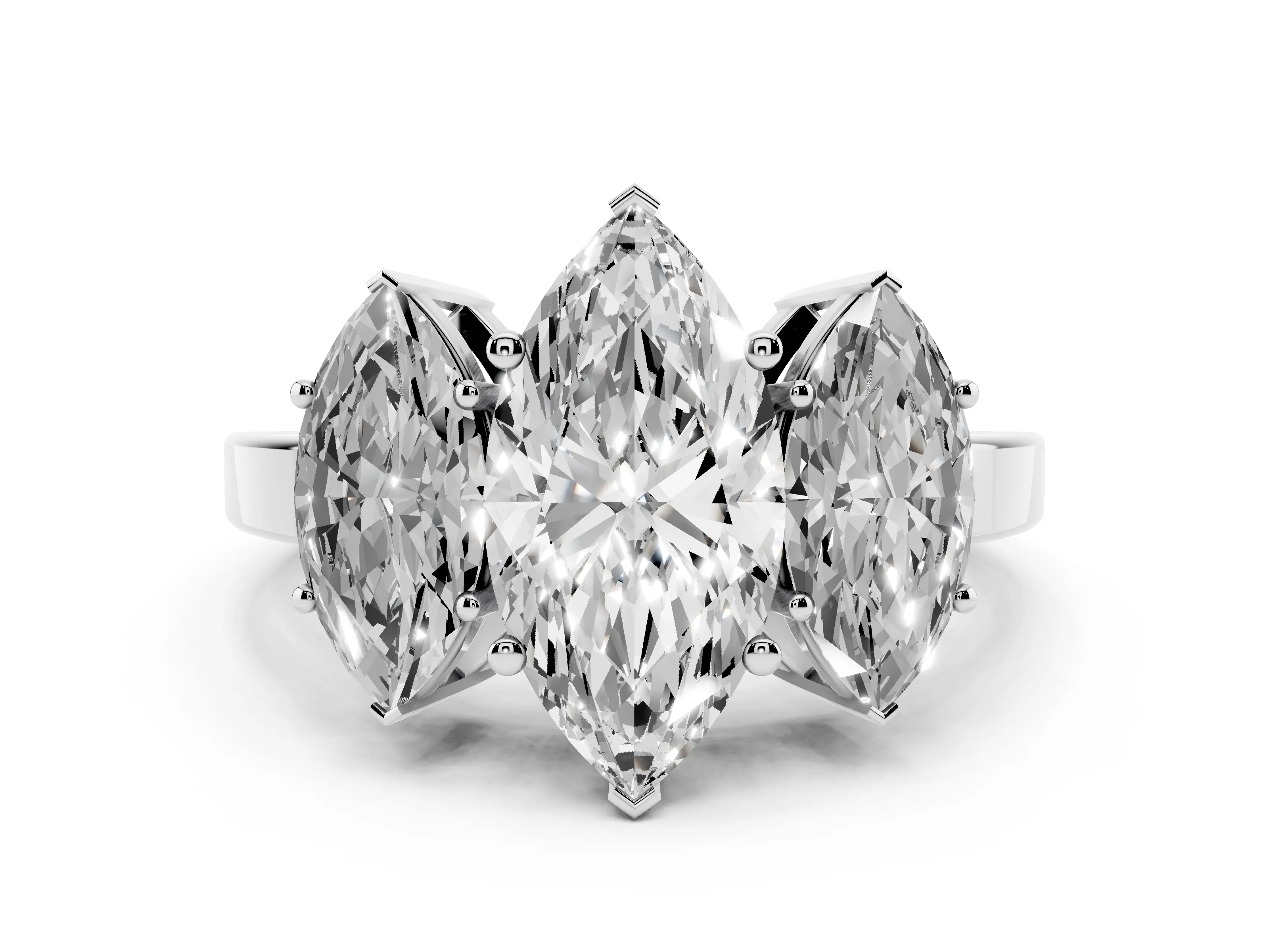 Marquise Cut Diamond Three-Stone Engagement Ring Set in Silver with Flat Band