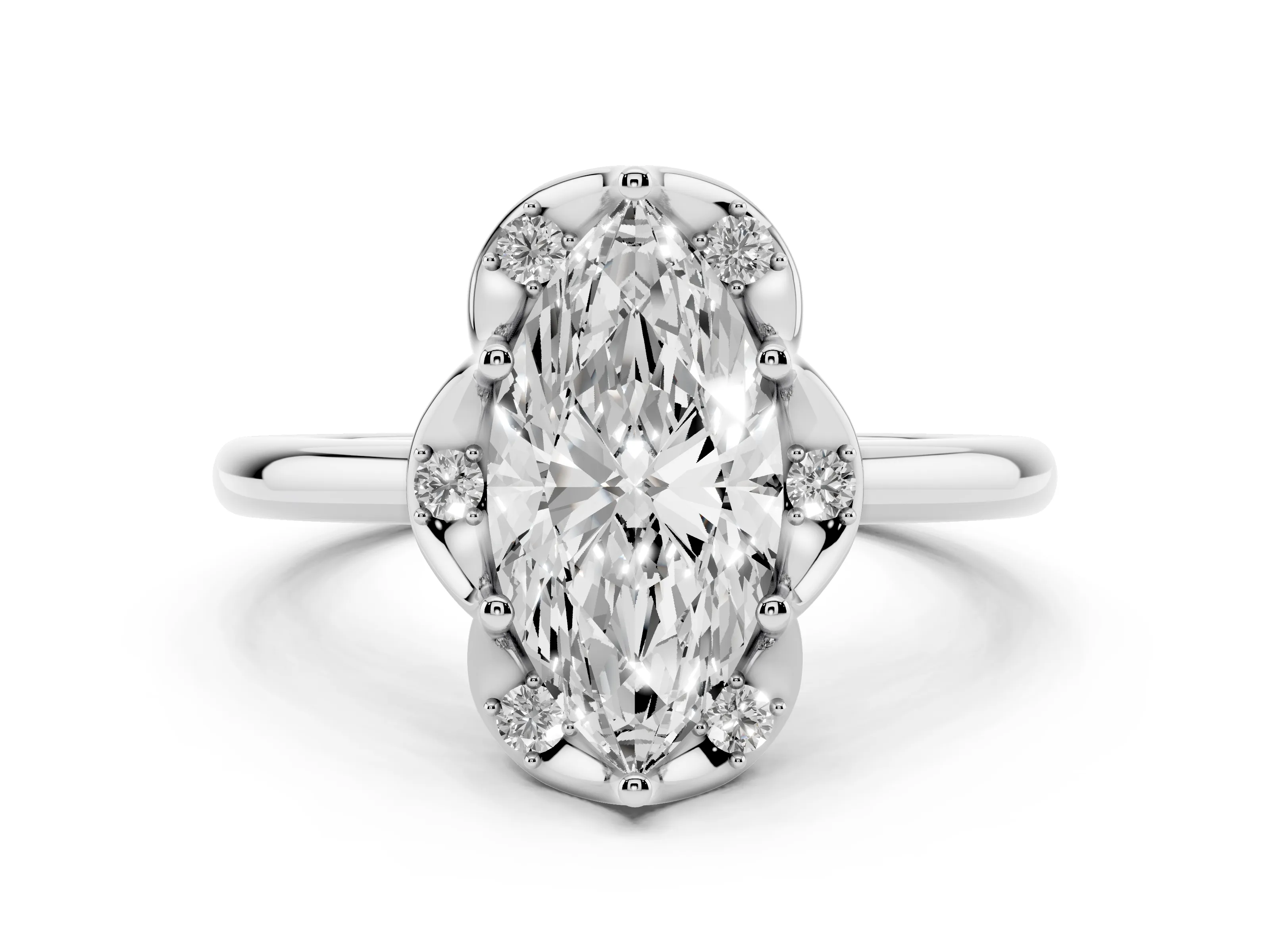 Marquise Cut Diamond Round Cluster Halo Ring Set in White gold with Solitaire Band and Prong Setting