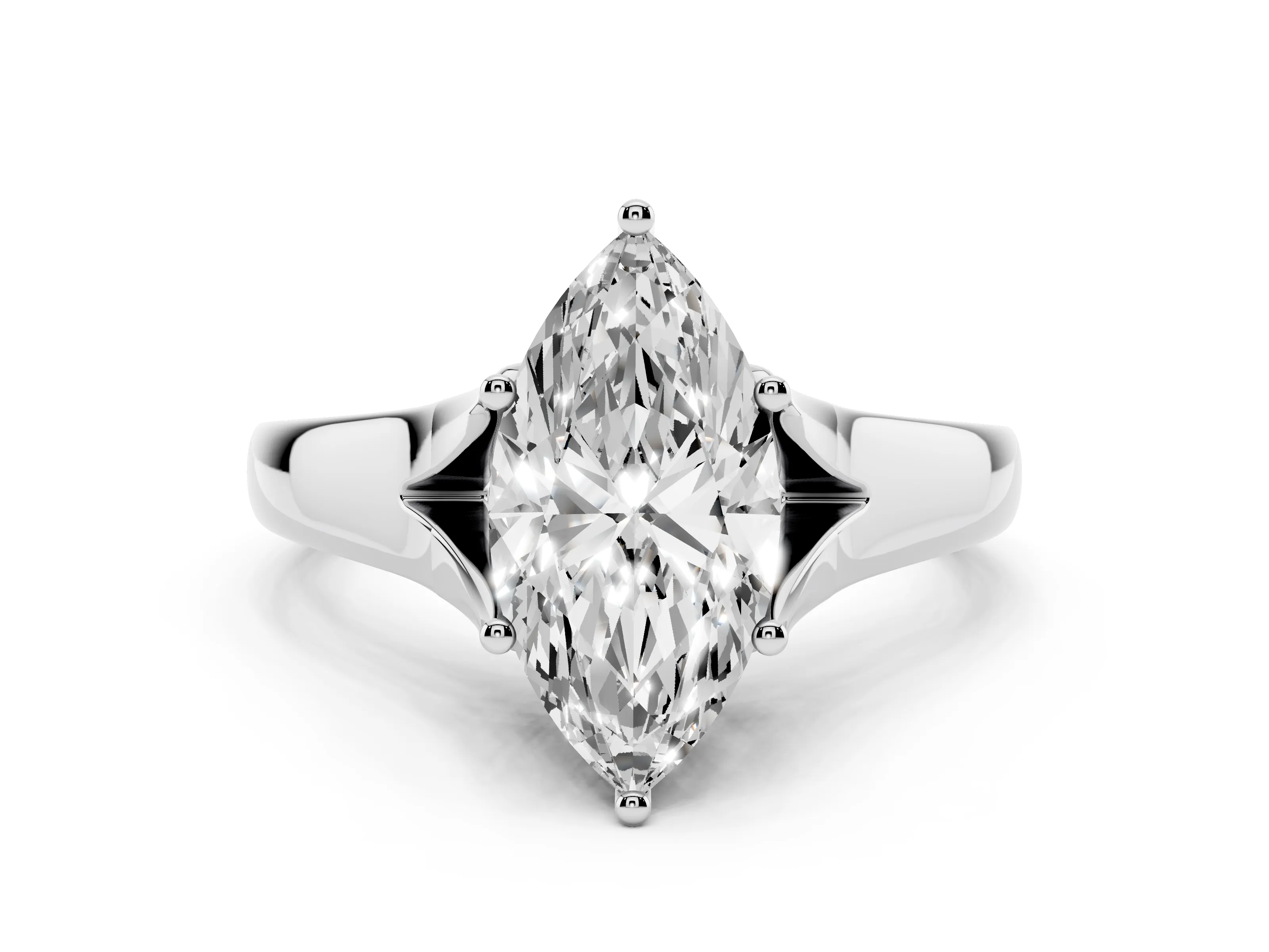 Marquise Cut Diamond Solitaire Ring Set in White gold with Arched Cathedral Band and Prong Setting