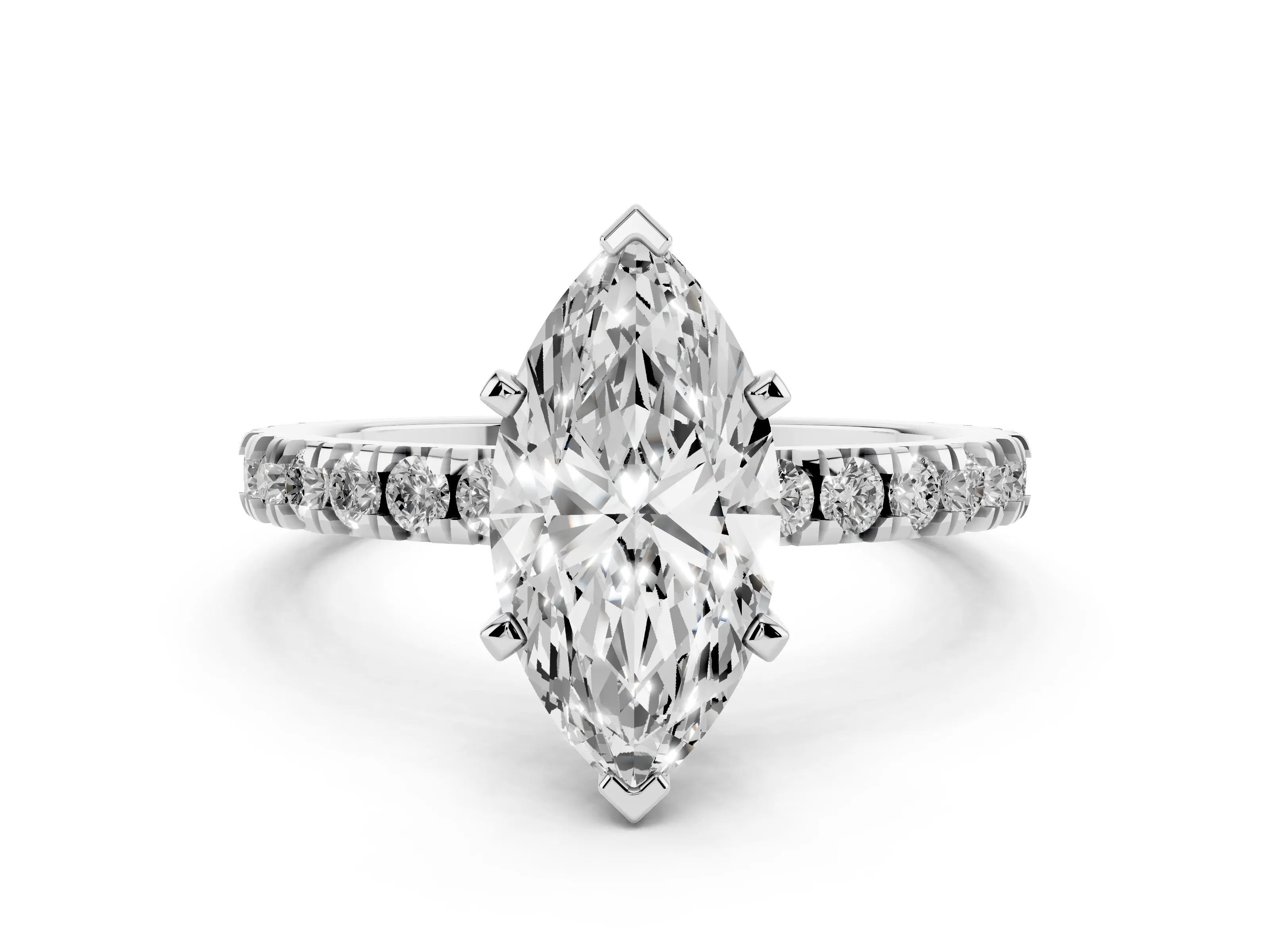 Marquise Cut Diamond Pavé Band Solitaire Set in White gold with Prong Setting
