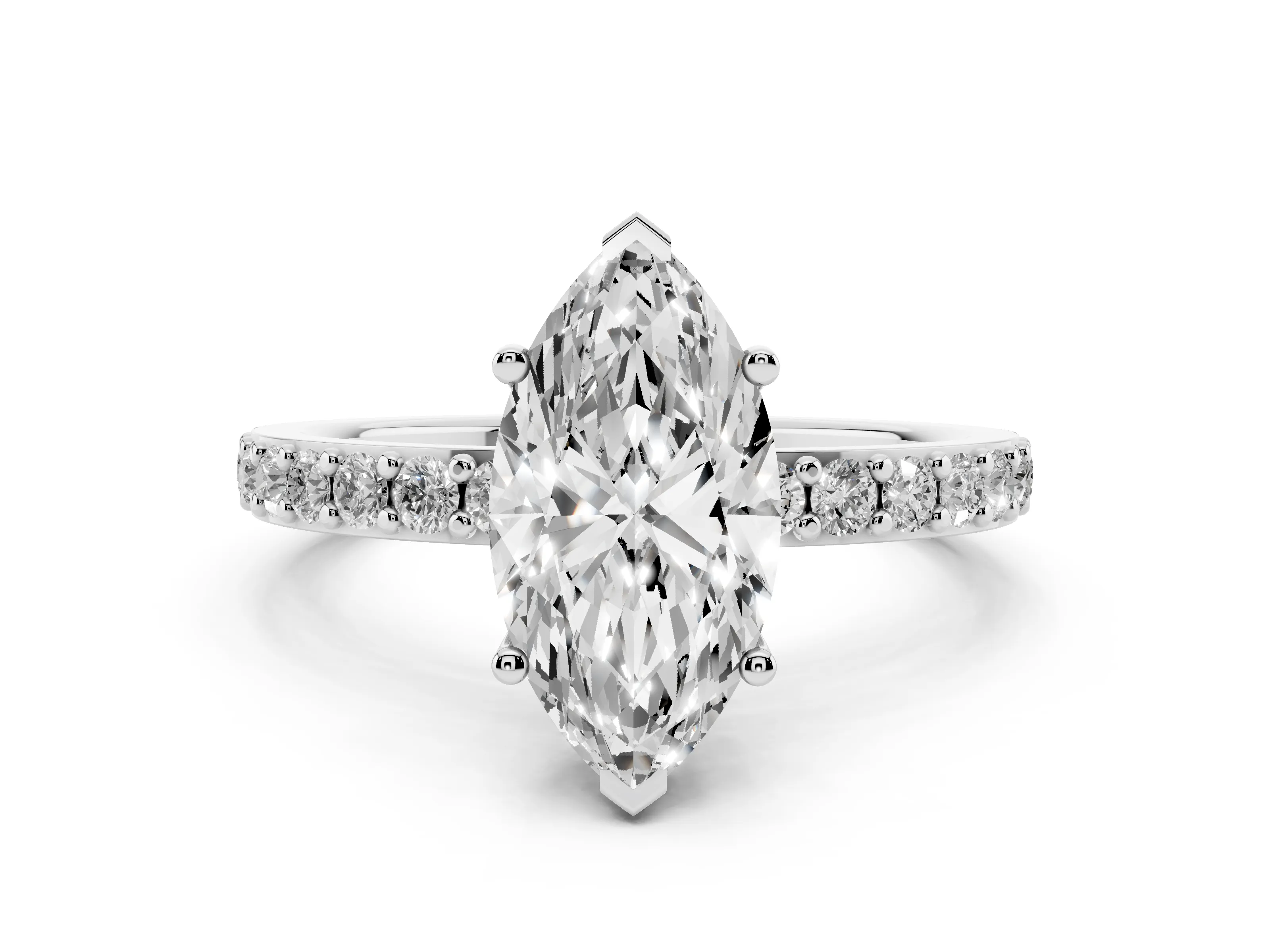 Marquise Cut Diamond Solitaire Set in Platinum with Round Pavé Band and Prong Setting