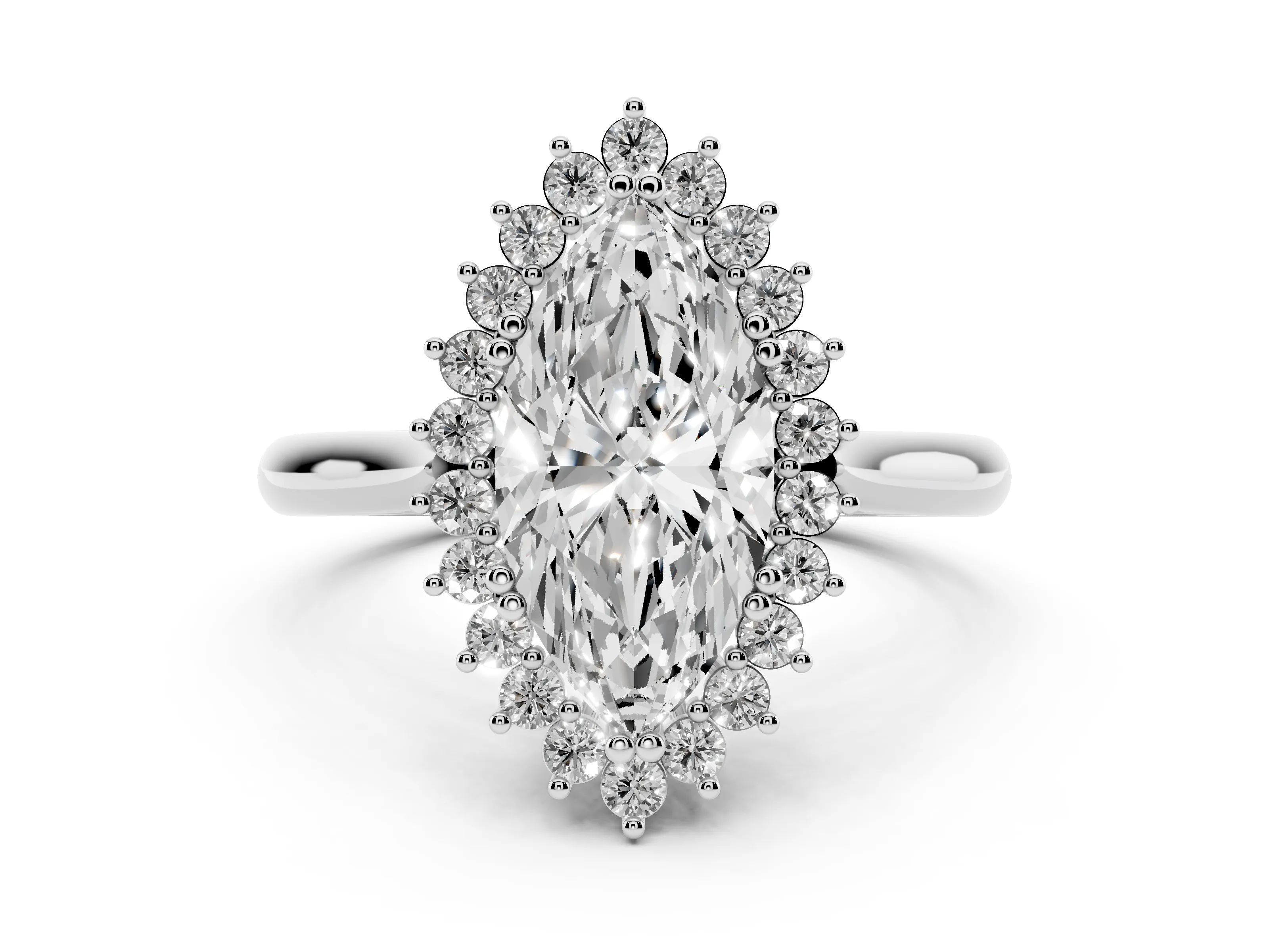 Marquise Cut Diamond Halo Ring Set in Silver with Plain Solitaire Band and Prong Setting