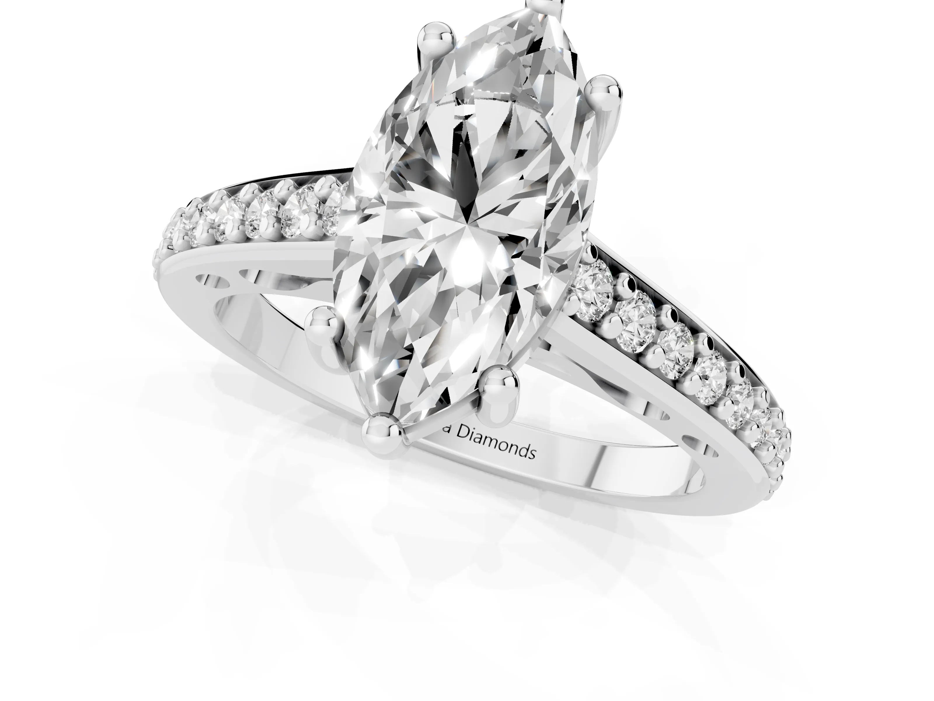 Marquise Cut Diamond Prong Set Solitaire Engagement Ring Set in Platinum with Pavé Band