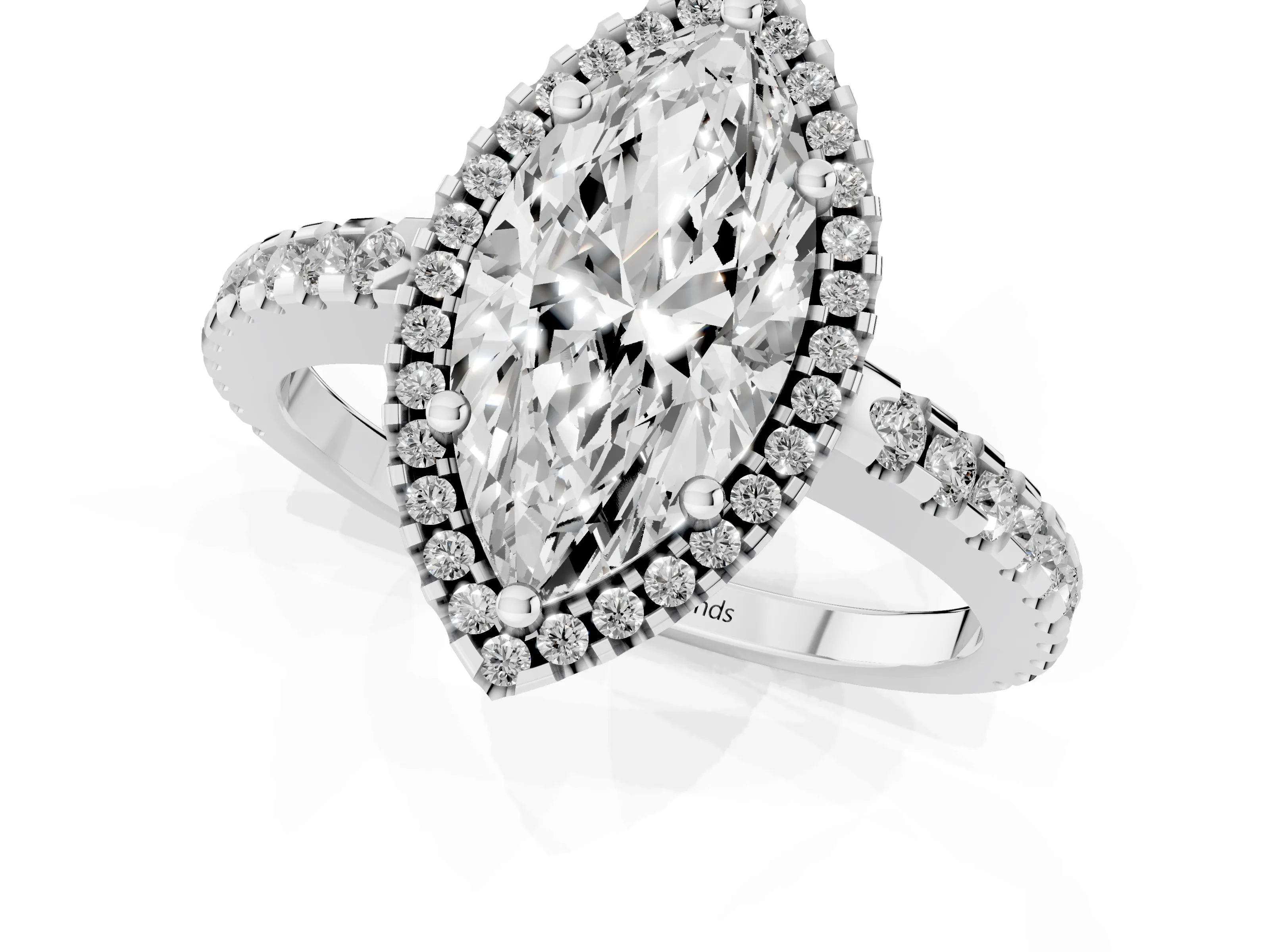Marquise Cut Diamond Halo Ring Set in Silver with Pavé Shoulders and Halo-Framed Center