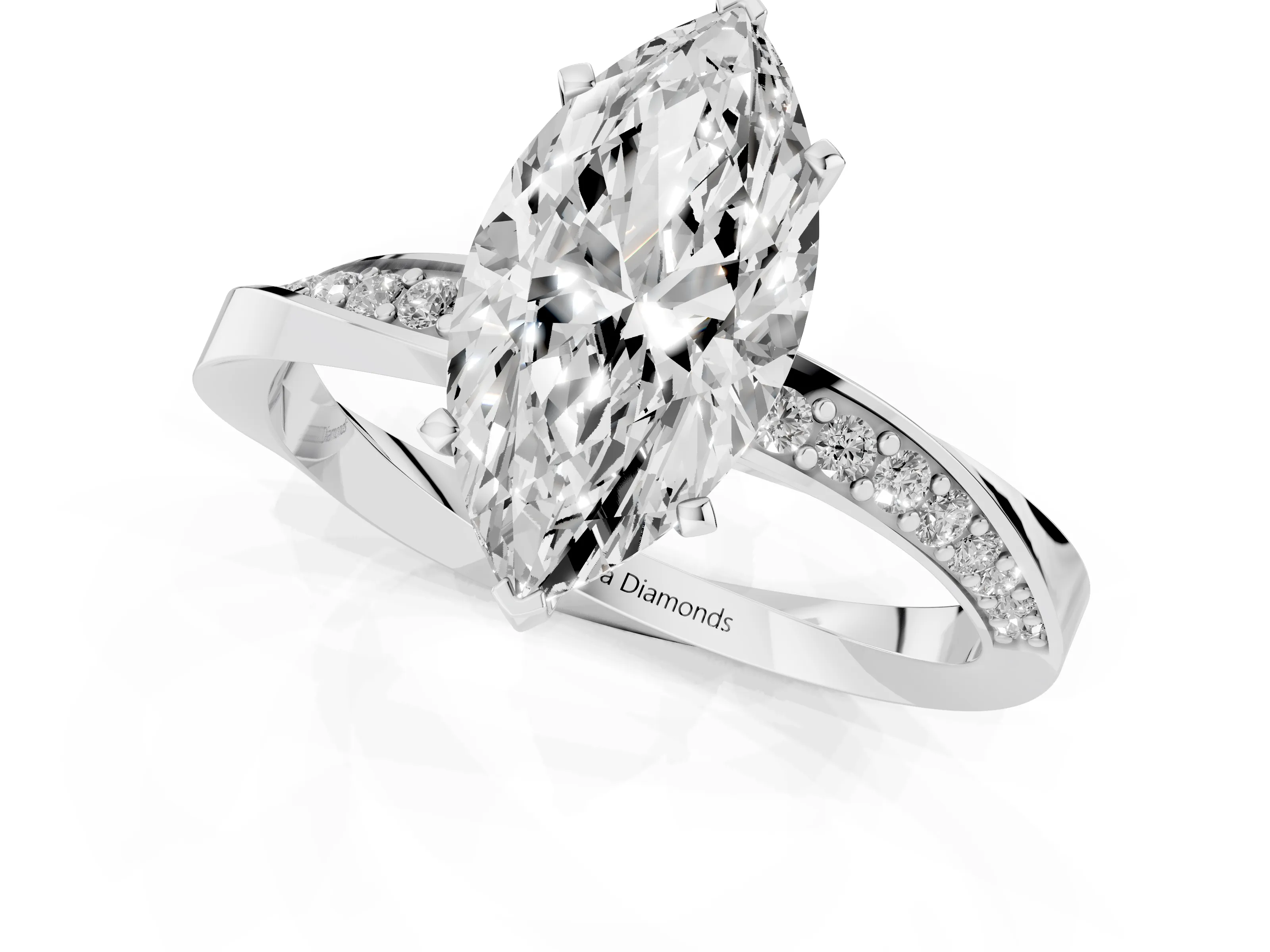 Marquise Cut Diamond Engagement Ring Set in Platinum with Side Stone Accents and Prong Setting – second view