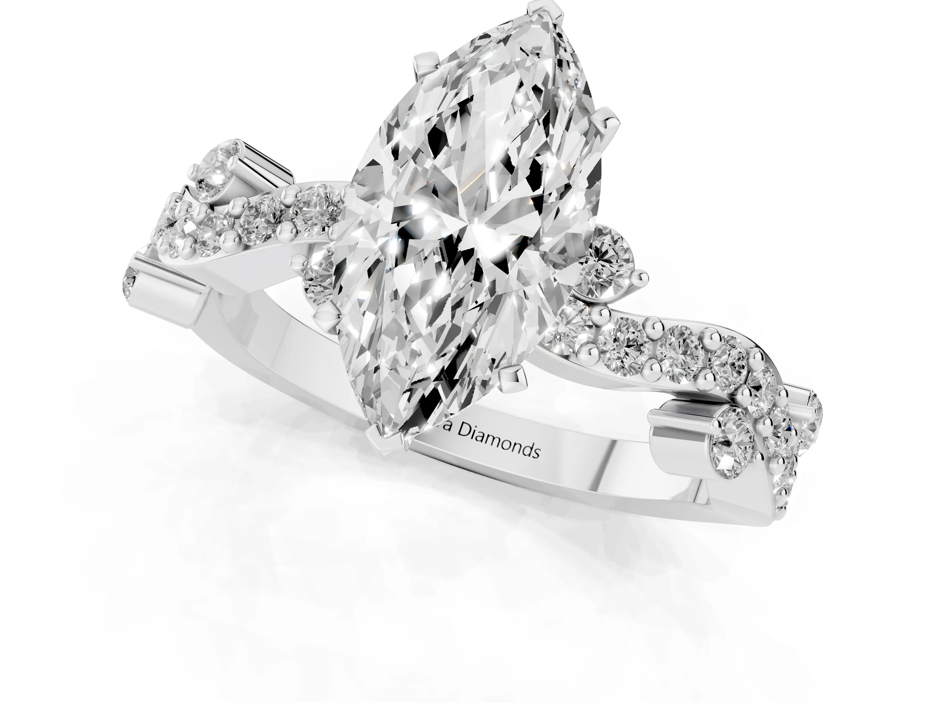 Marquise Cut Diamond Solitaire Twisted Band Set in Silver with Pavé Setting